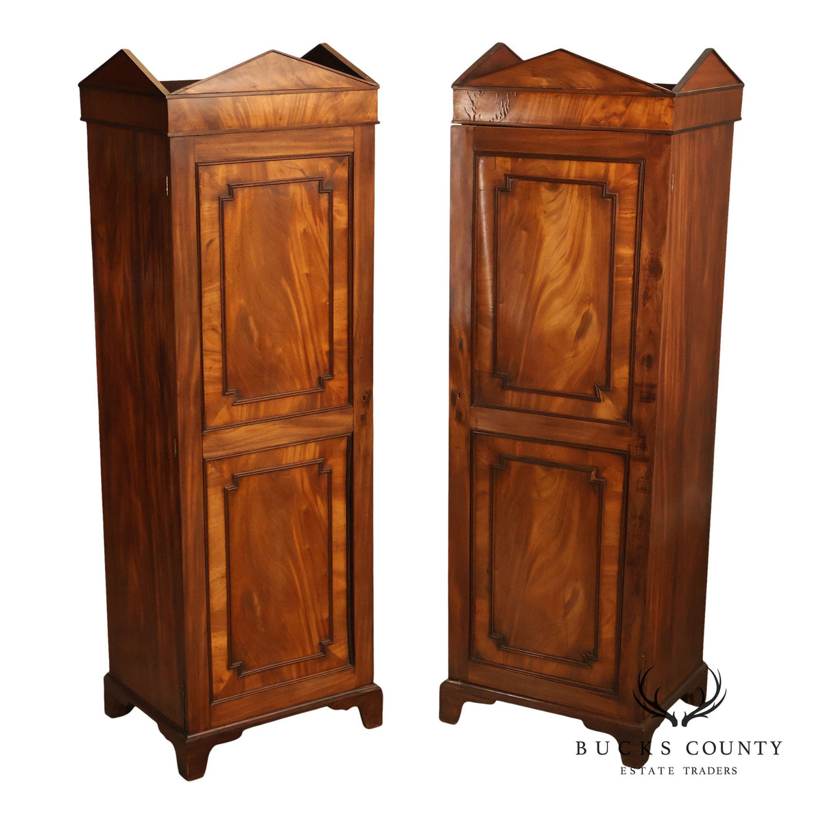 Antique Georgian Style Pair Of Single Door Wardrobe Armoires