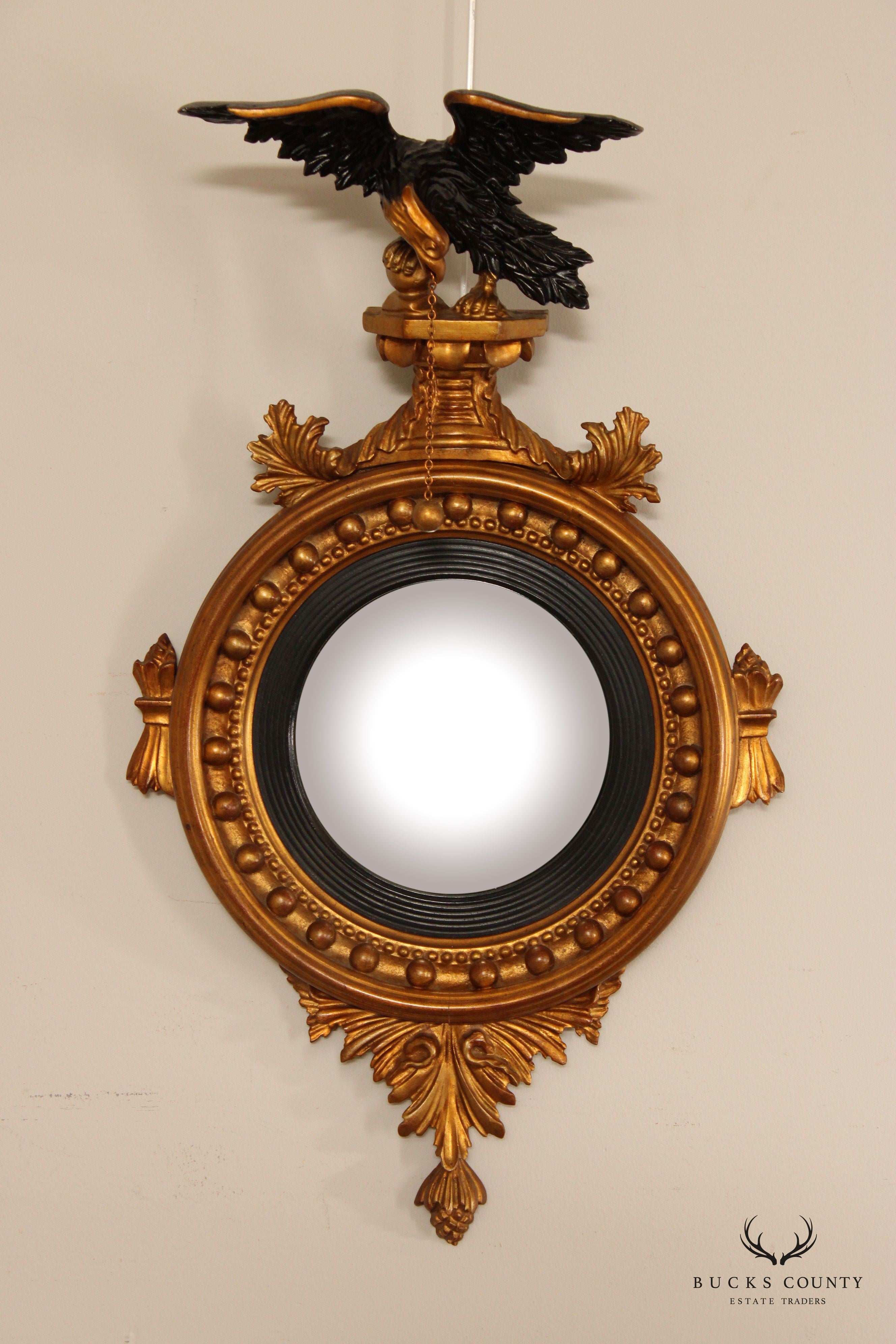 Federal Style Giltwood Eagle Carved Convex Wall Mirror