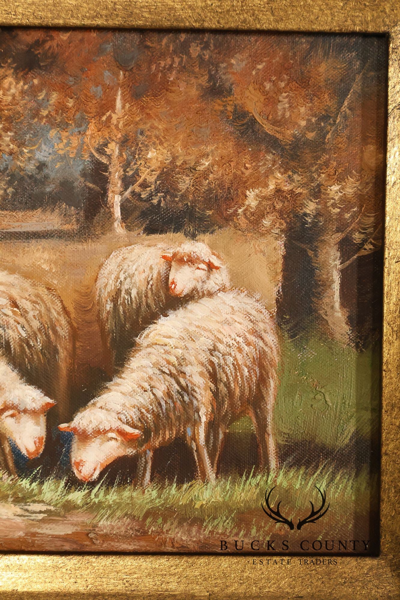 Continental Style Pair of Pastoral Landscape Paintings With Sheep