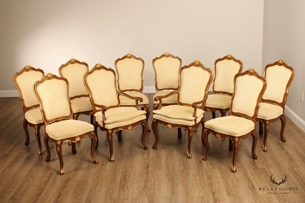 Karges French Louis XV Style Set of Ten Partial Gilt Dining Chairs