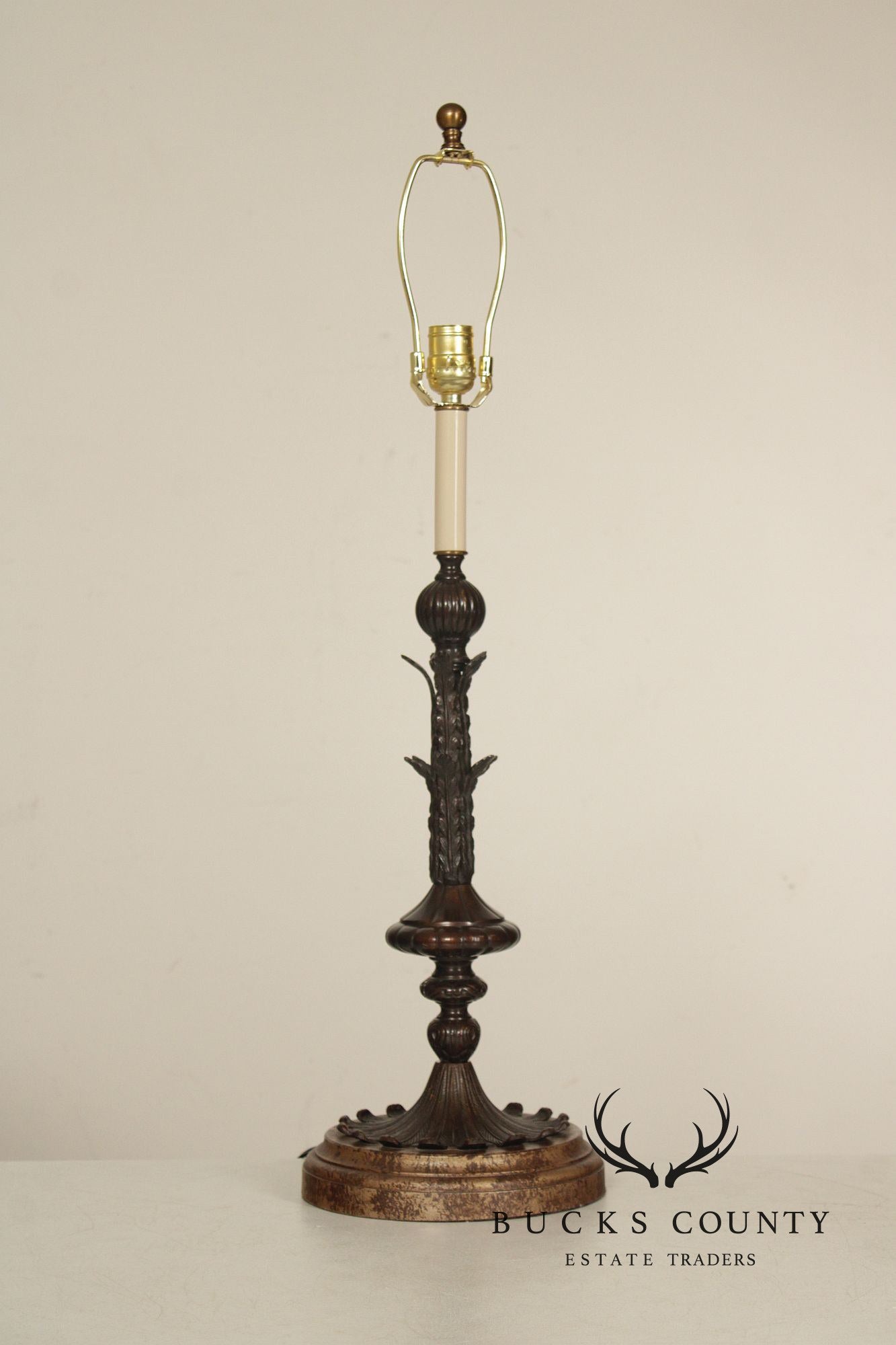 Vintage Bronze Acanthus Leaf Candlestick Table Lamp
