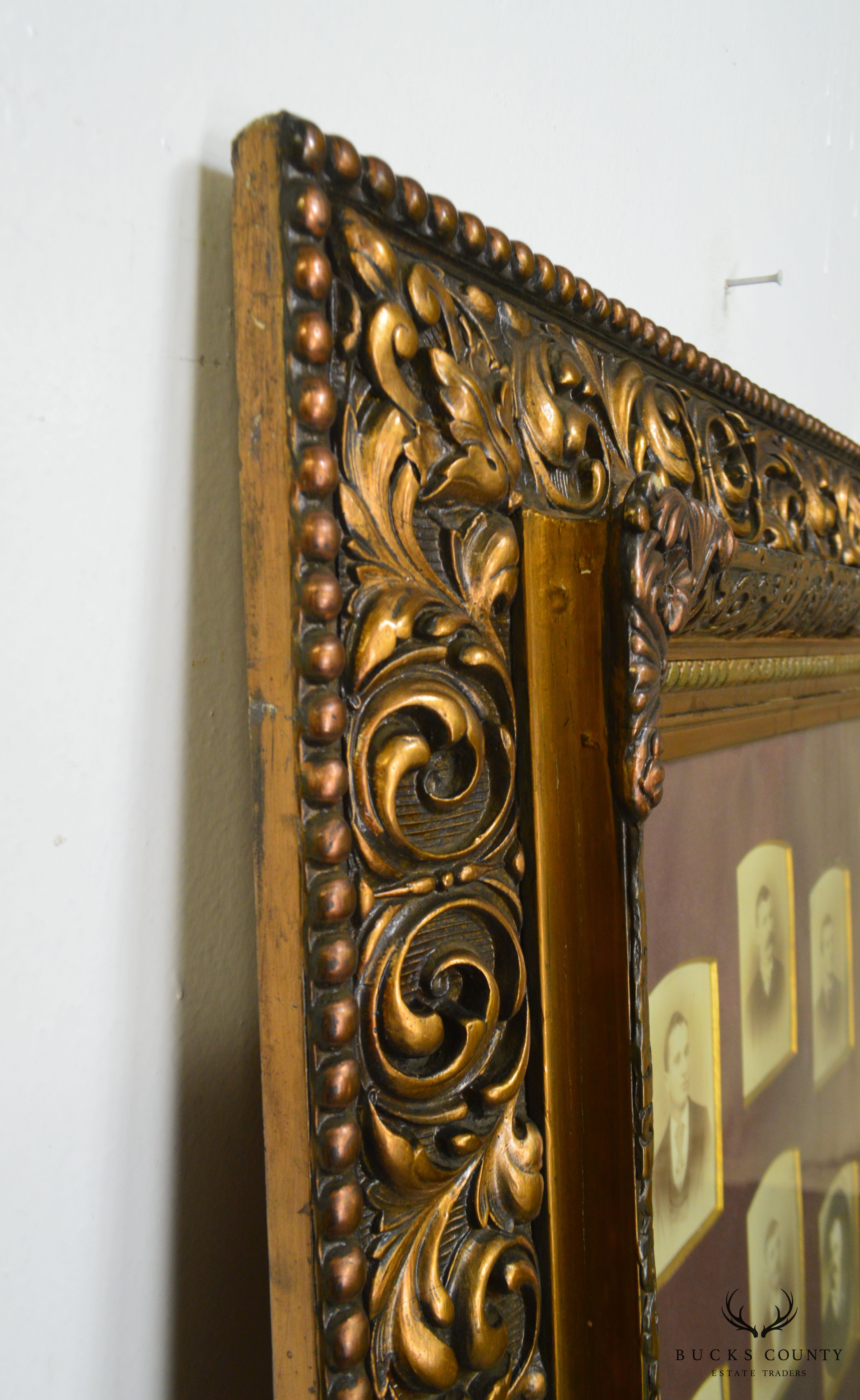 Antique Aesthetic Carved Pair Large Gold Frames with Historical Lodge Photos