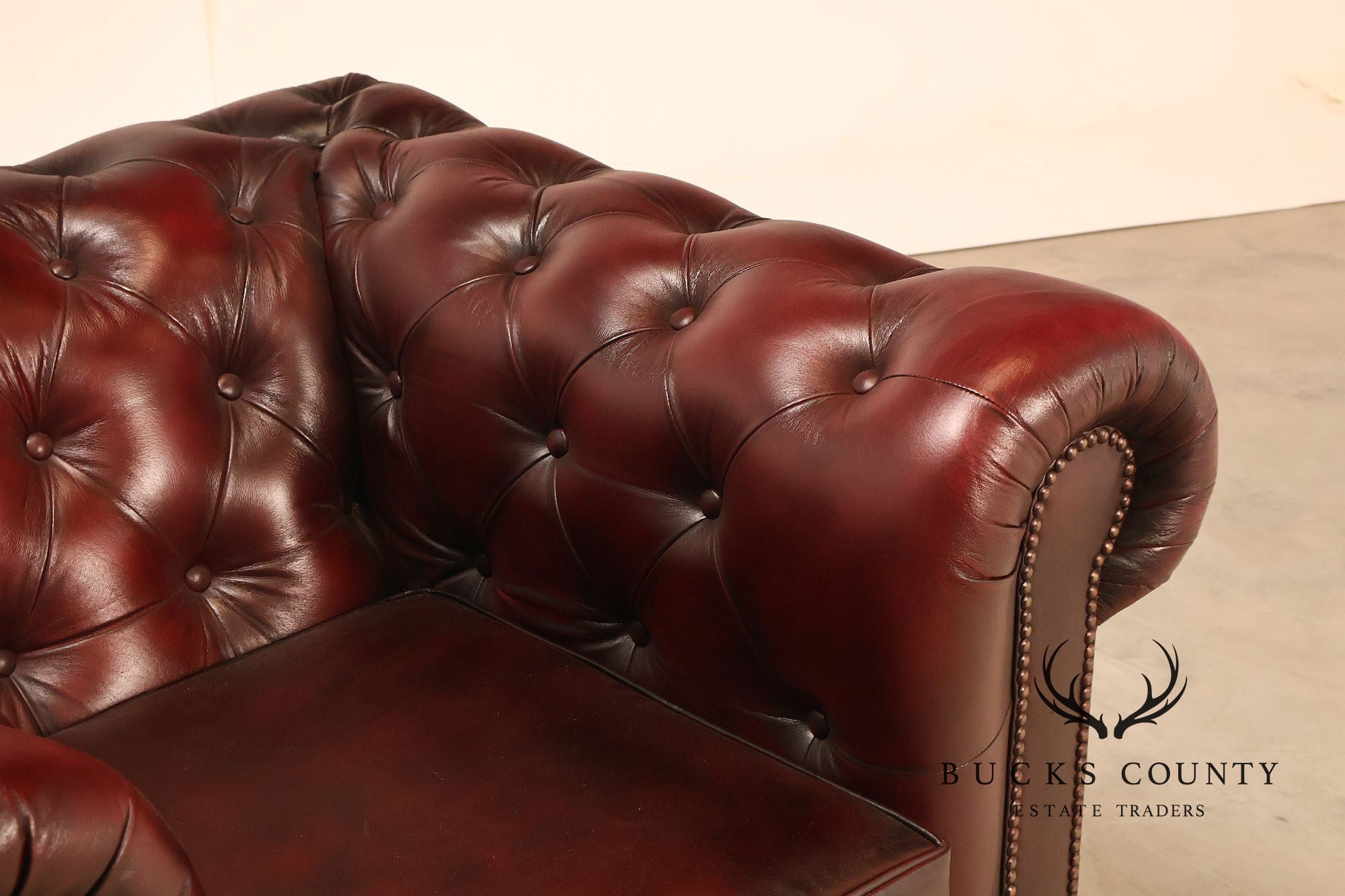 Chesterfield Style Pair of Oxford Red Leather Club Chairs