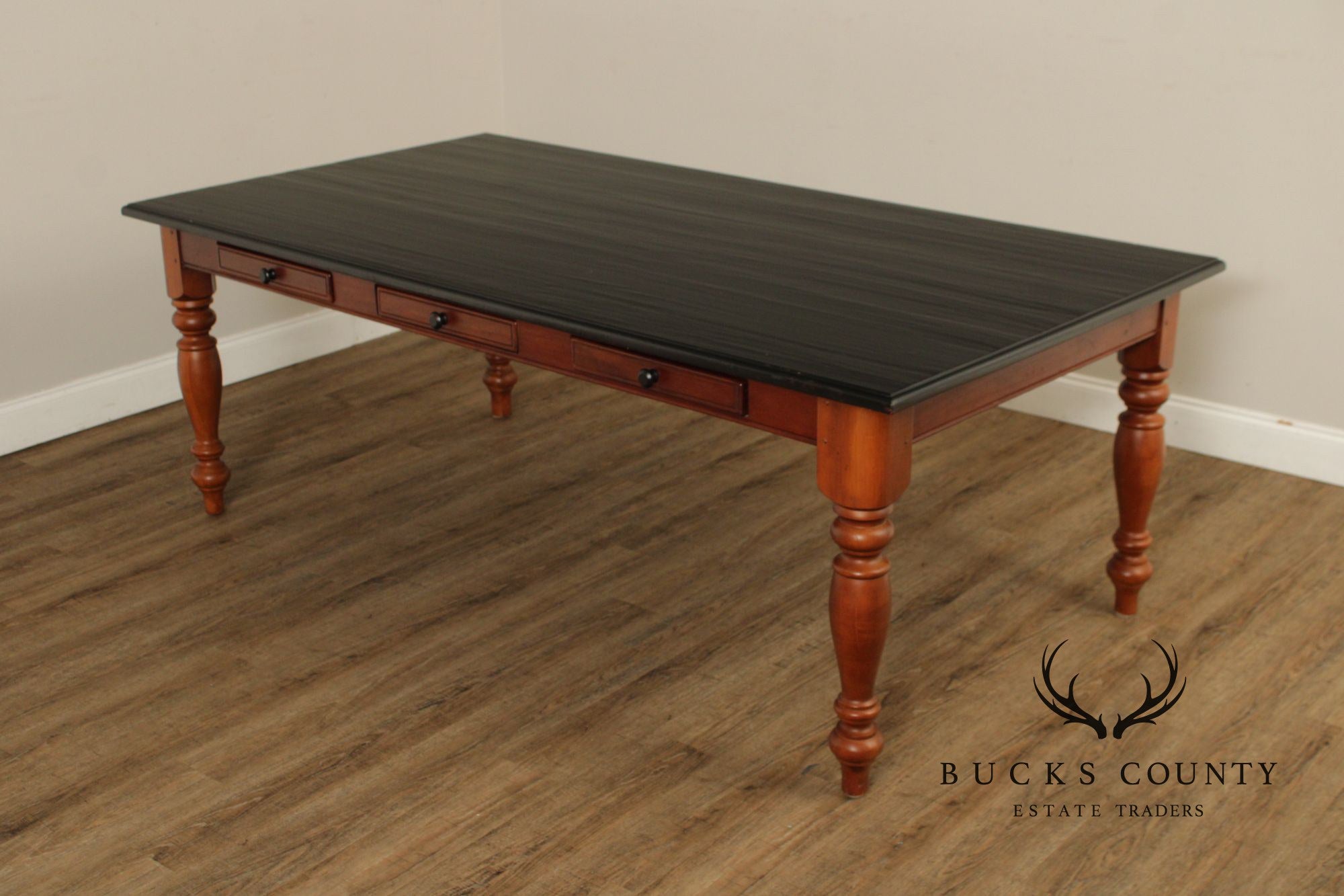 Rustic Farmhouse Style Solid Wood Dining Table With Black Painted Top