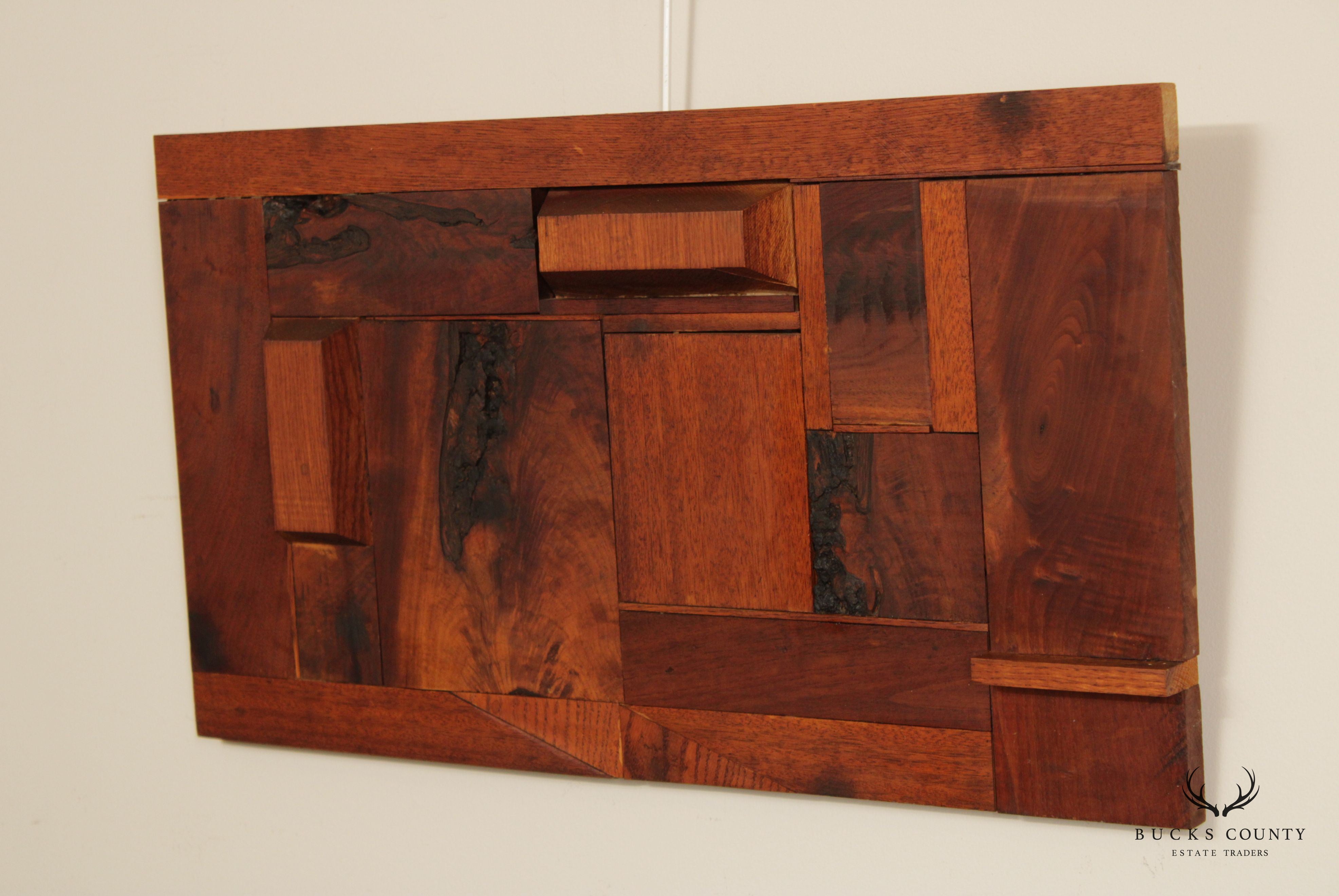 Mid Century Modern Mixed Wood Mosaic Wall Sculpture