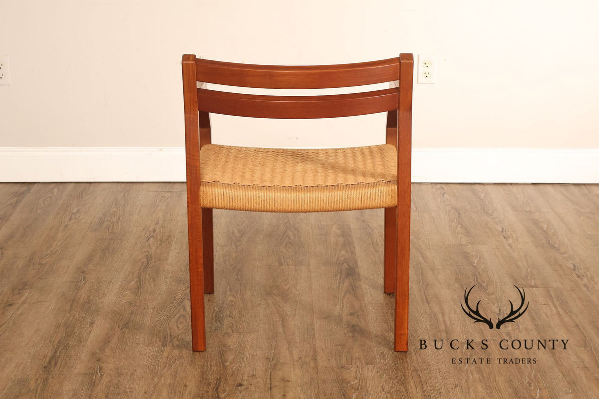 Mid-Century Modern Teak Armchair With Woven Rush Seat