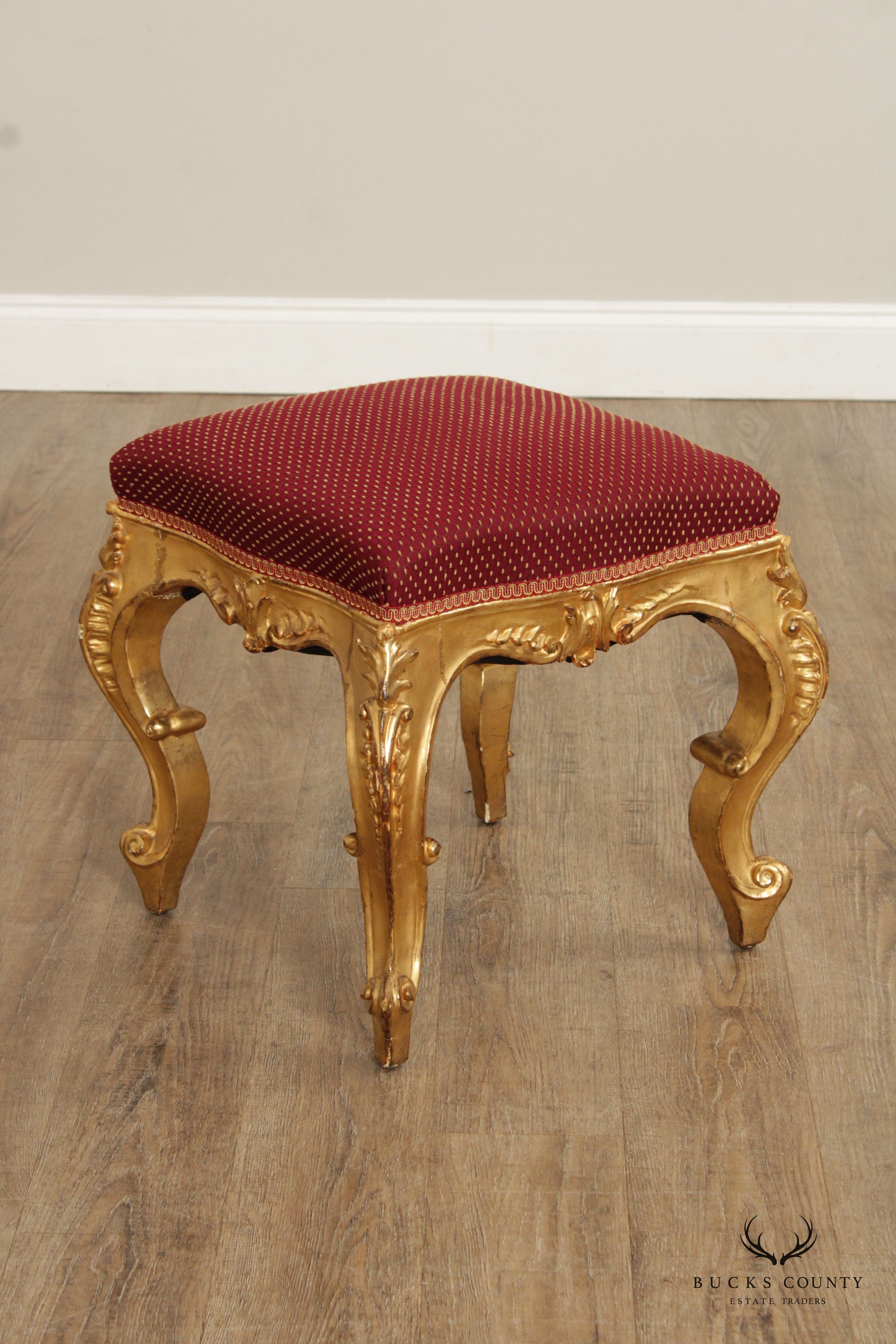 Antique Italian Rococo Style Giltwood Stool