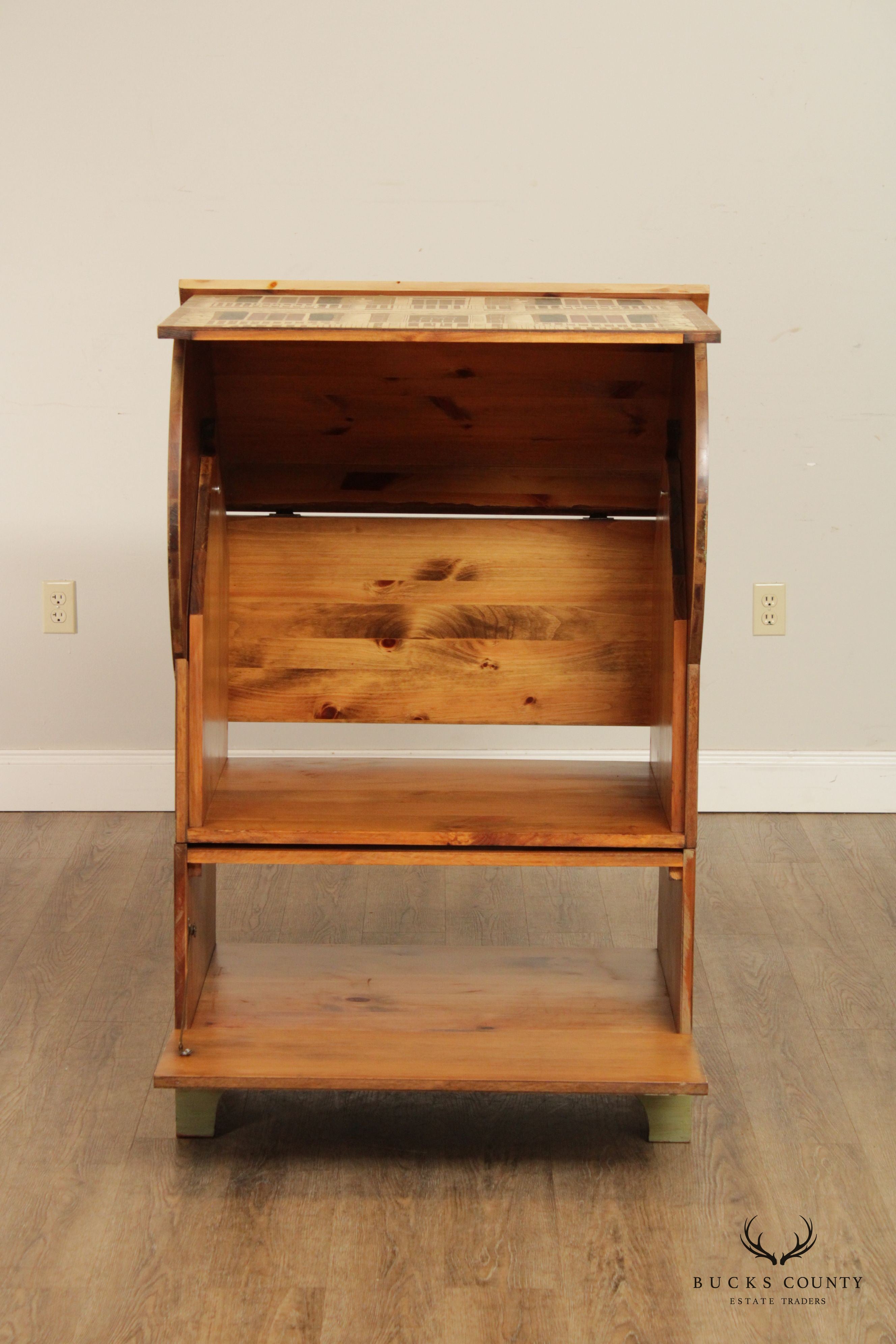 Hand Painted Pine Swivel Media Cabinet Stand