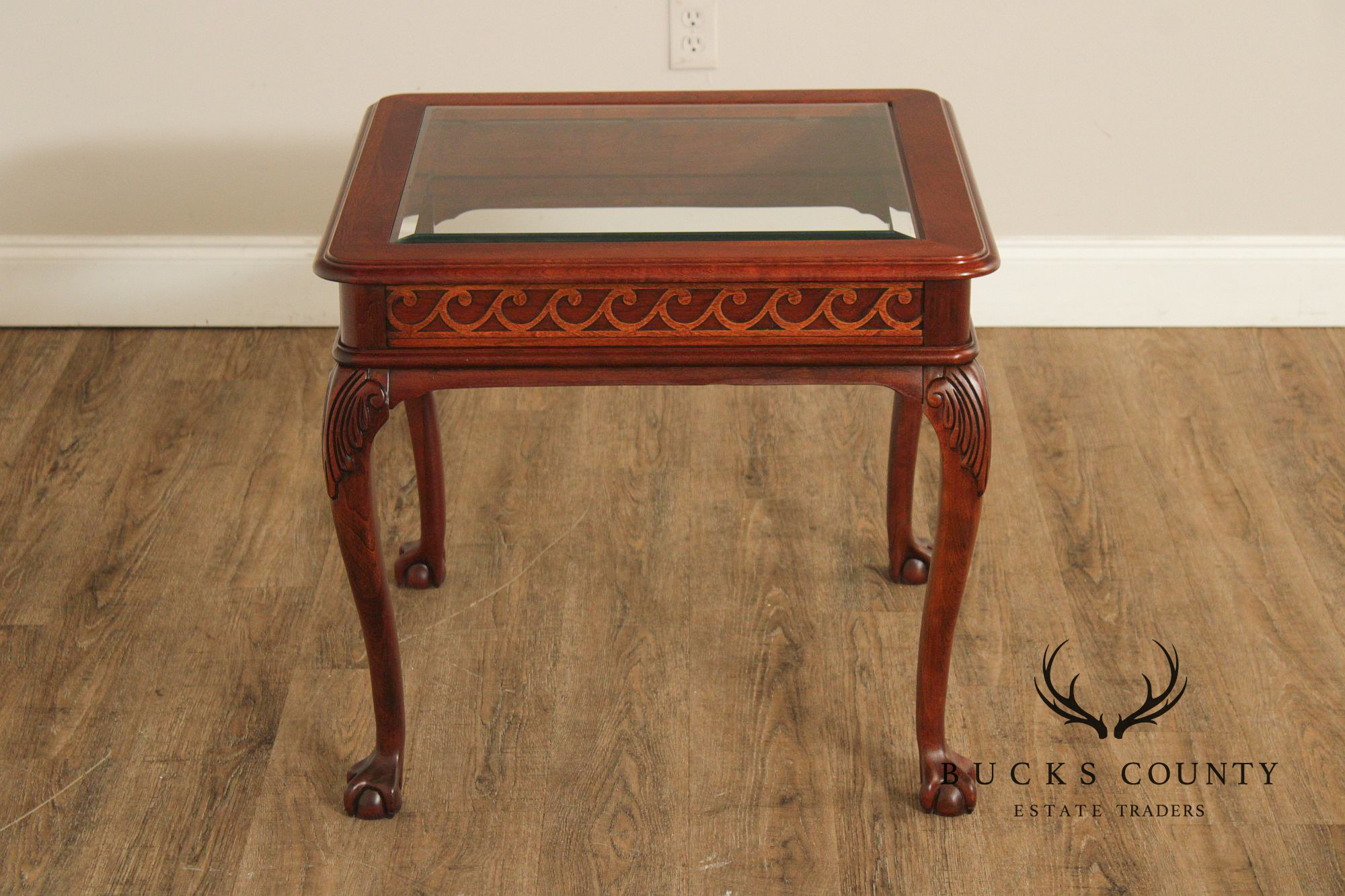 Georgian Style Glass Top Cherry Side Table