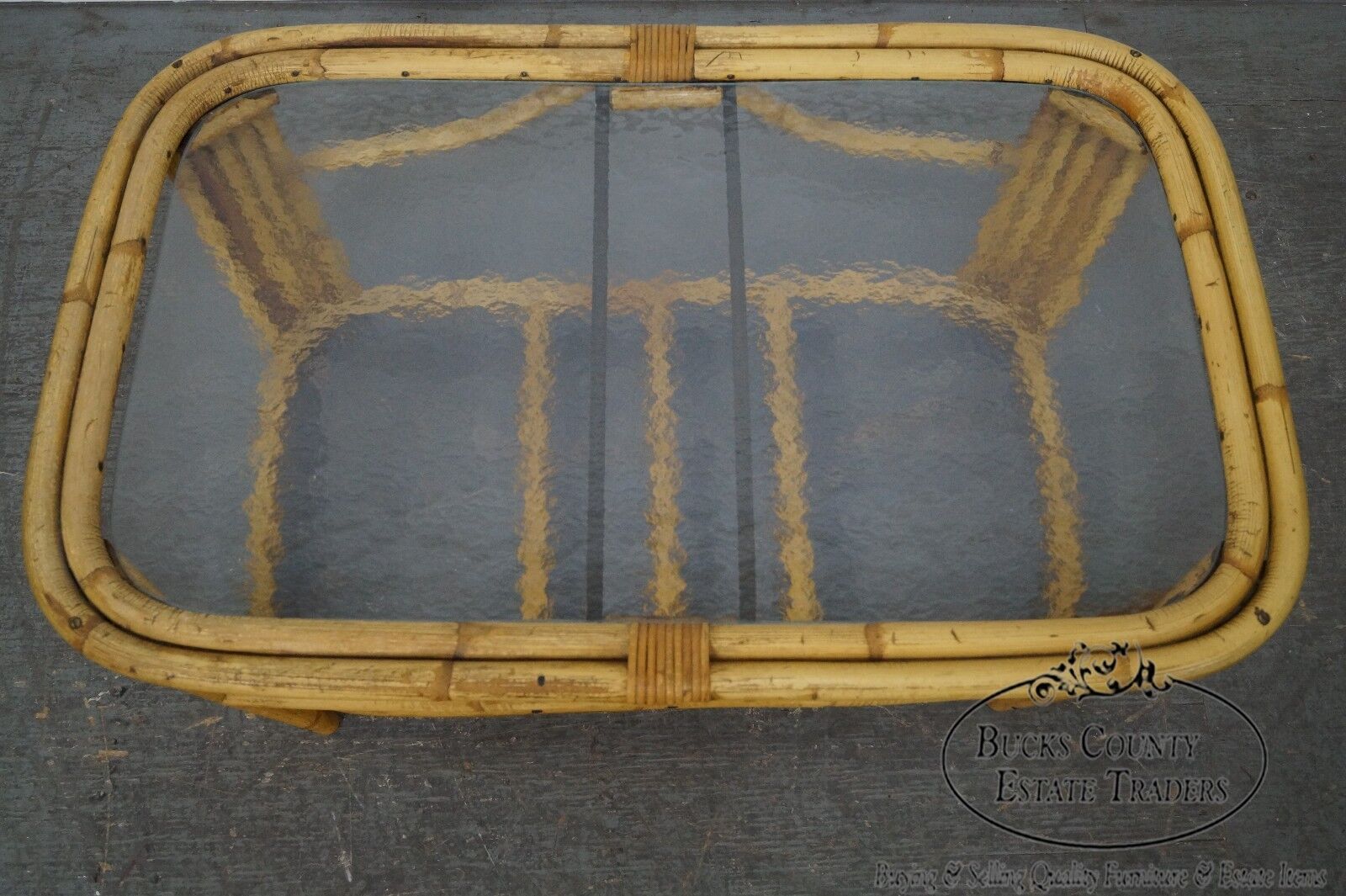 Mid Century Rattan Glass Top Coffee Table