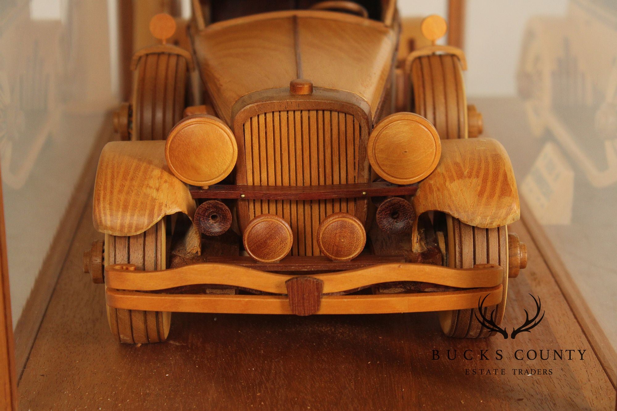 Carved Wood 1930 Duesenberg Model J in Display Case
