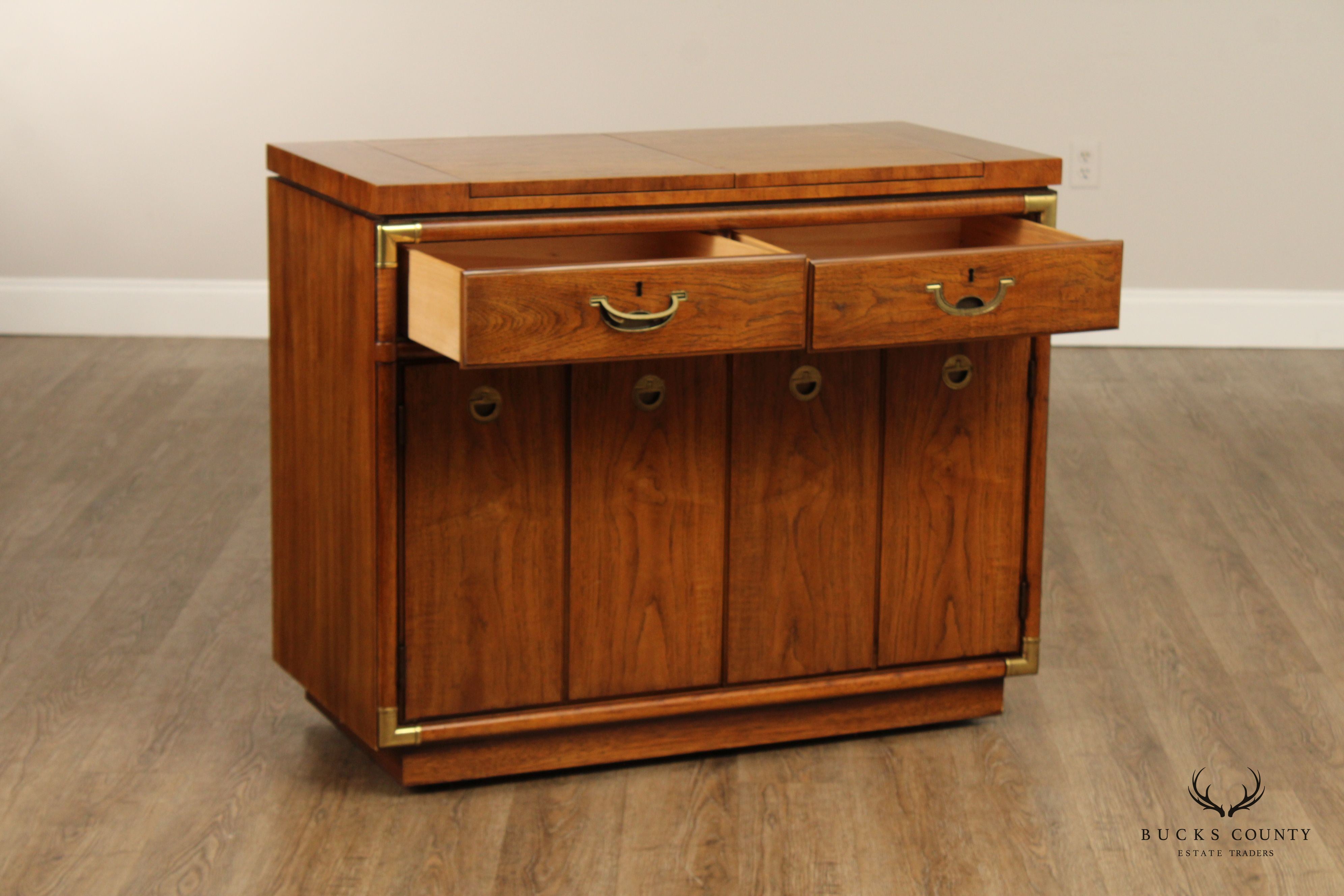 Drexel Heritage 'Accolade' Campaign Style Walnut Flip Top Server