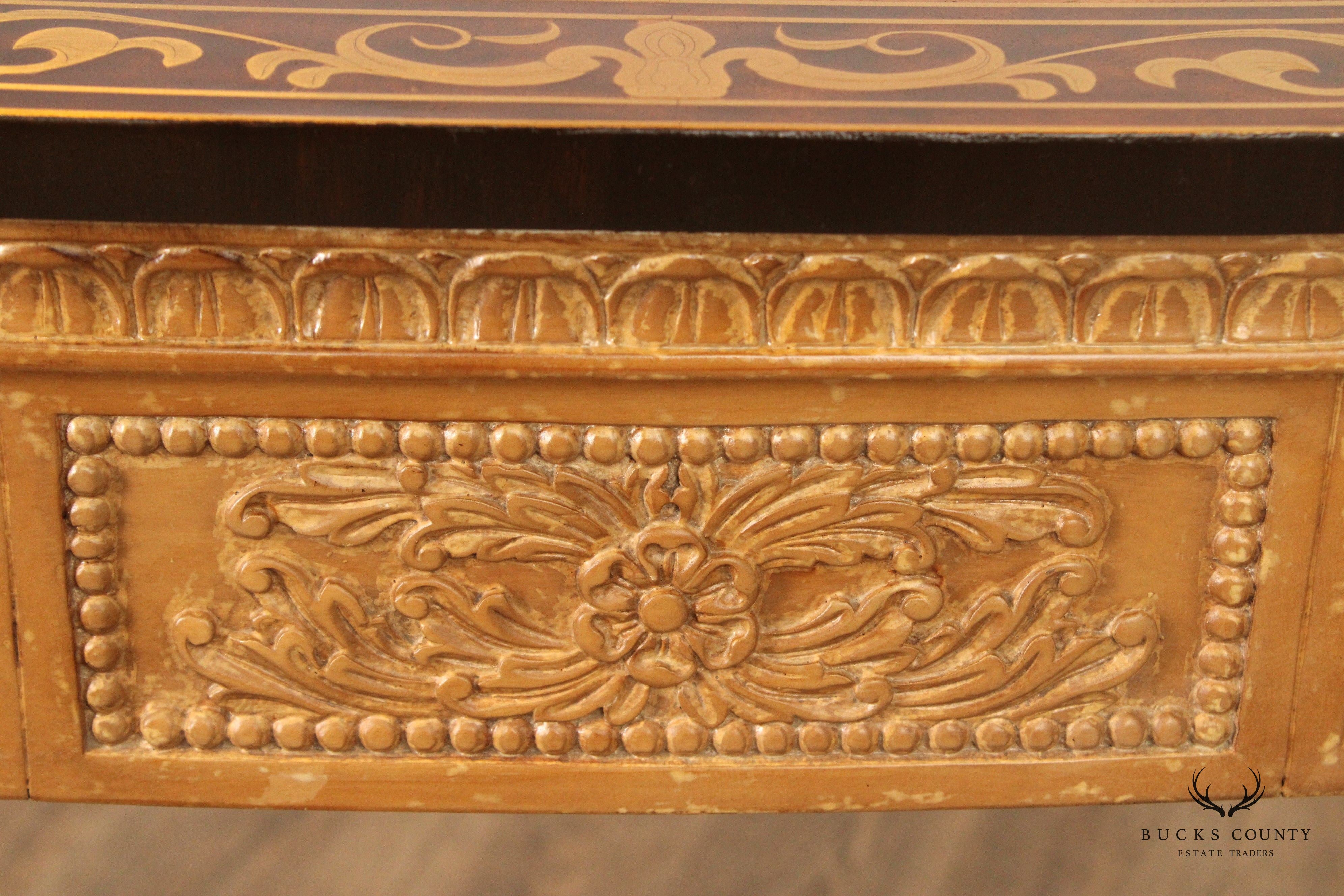 Theodore Alexander Italian Style Marquetry Inlaid Console Table