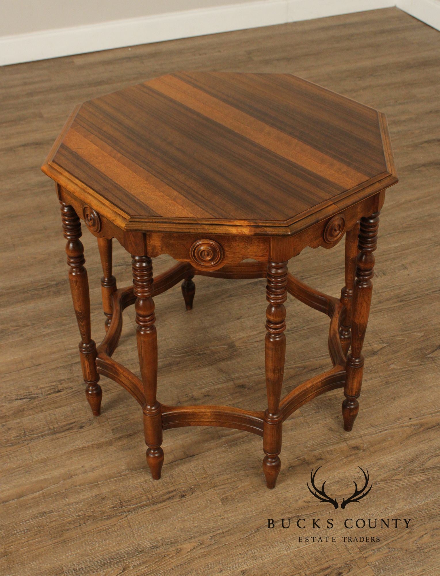 1920's Vintage Walnut Octagonal Side Table