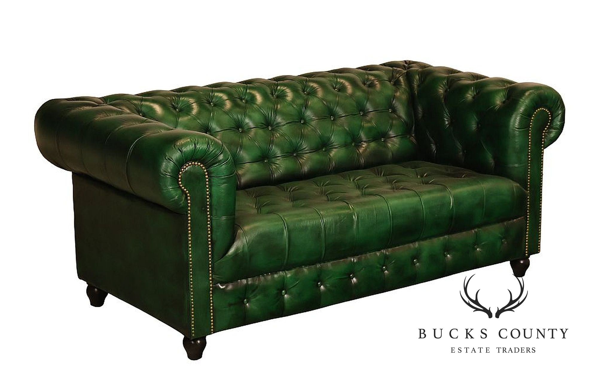Chesterfield Style  Green Leather Sofa