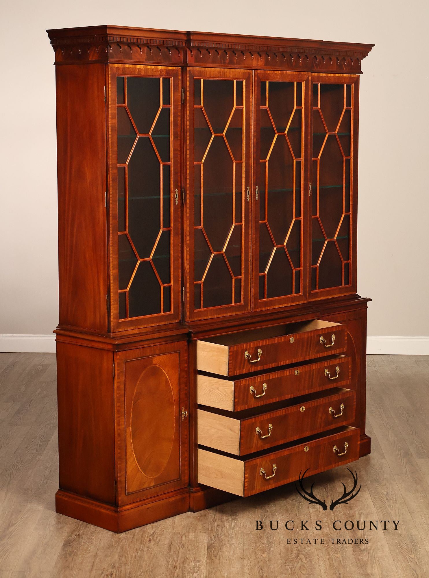 Hickory Chair Banded Mahogany Breakfront China Cabinet