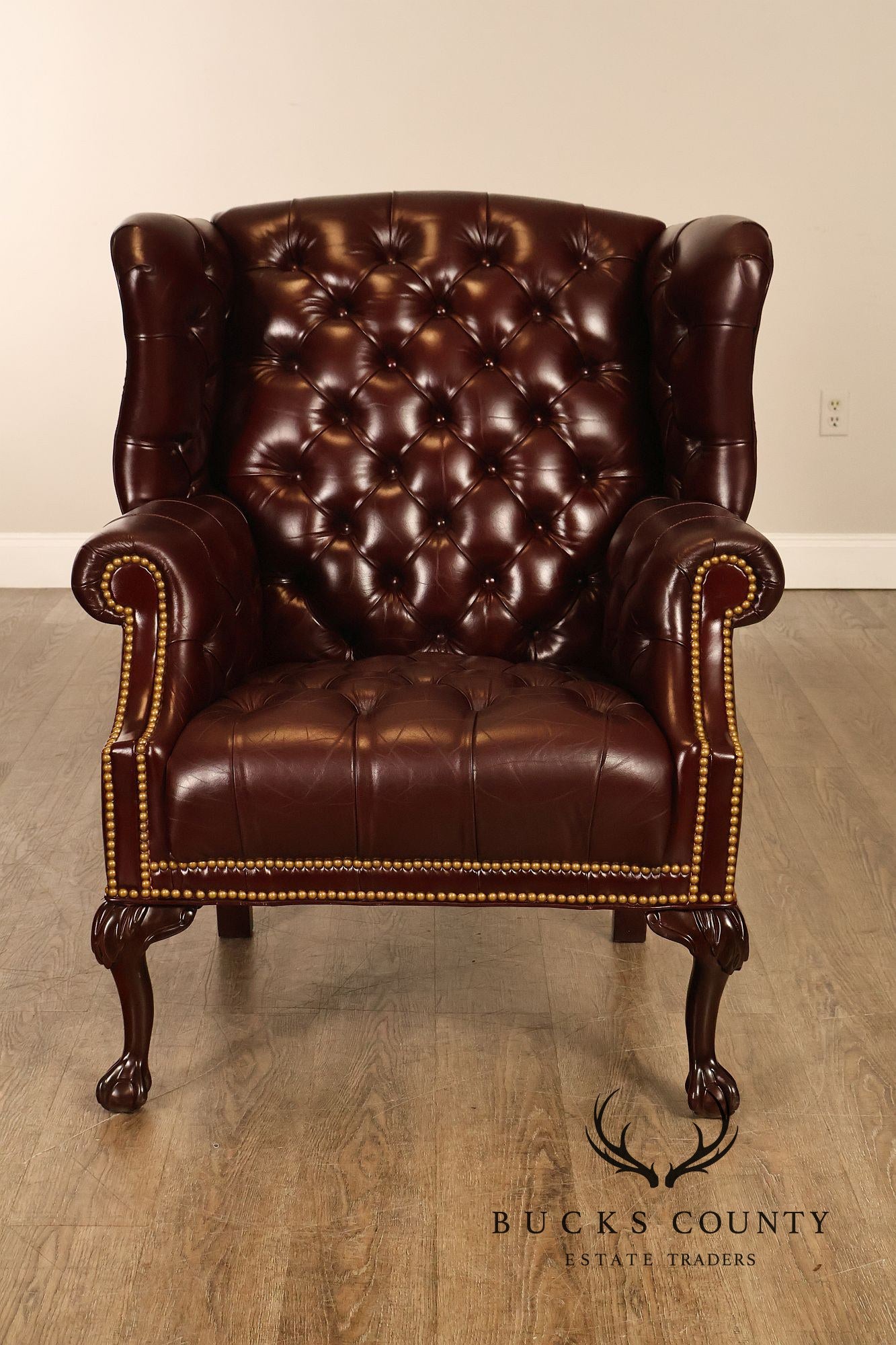 Leathercraft Chesterfield Style Tufted Oxblood Leather Wing Chair