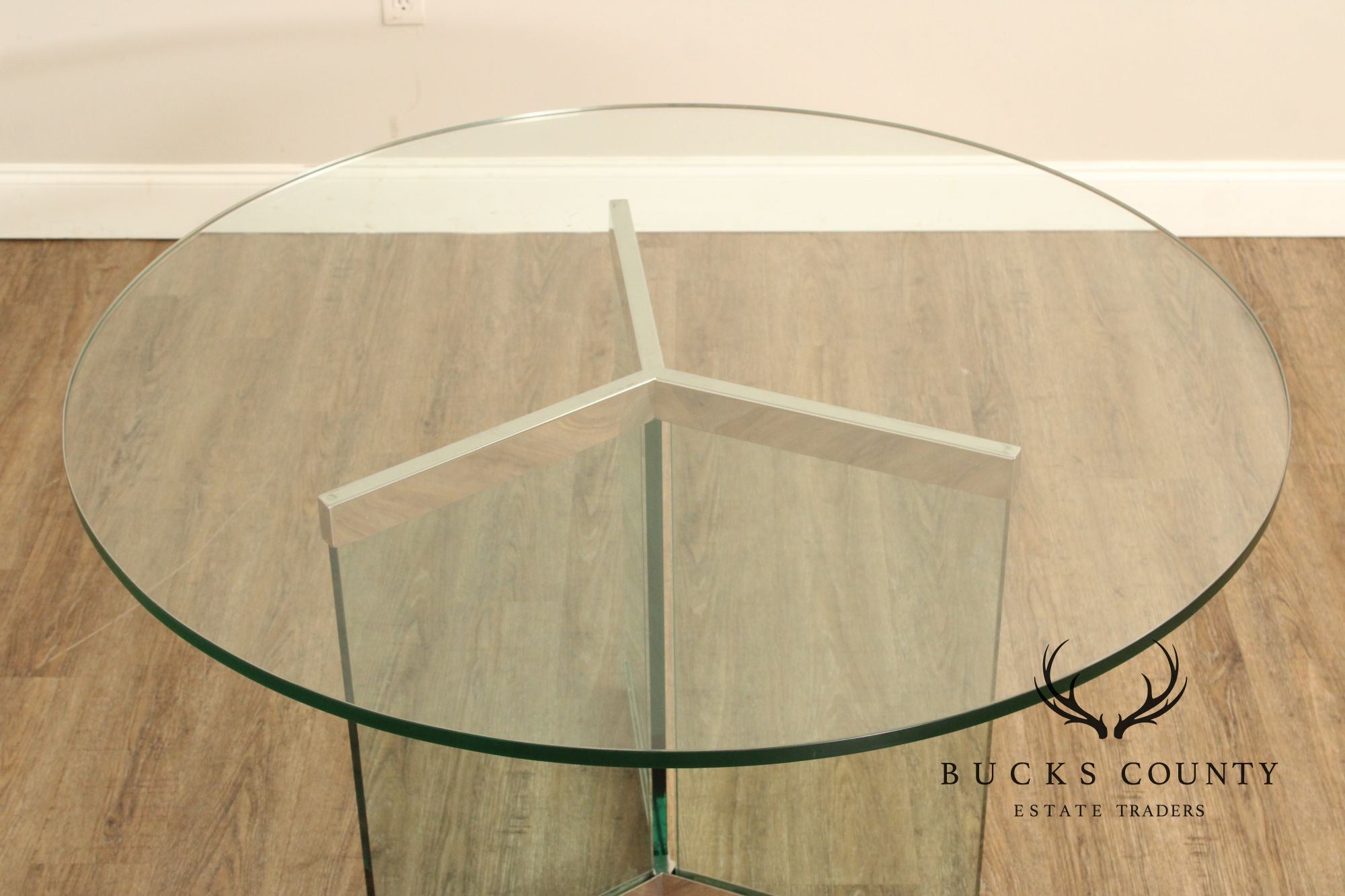 Leon Rosen for Pace Chrome and Round Glass Dining Table