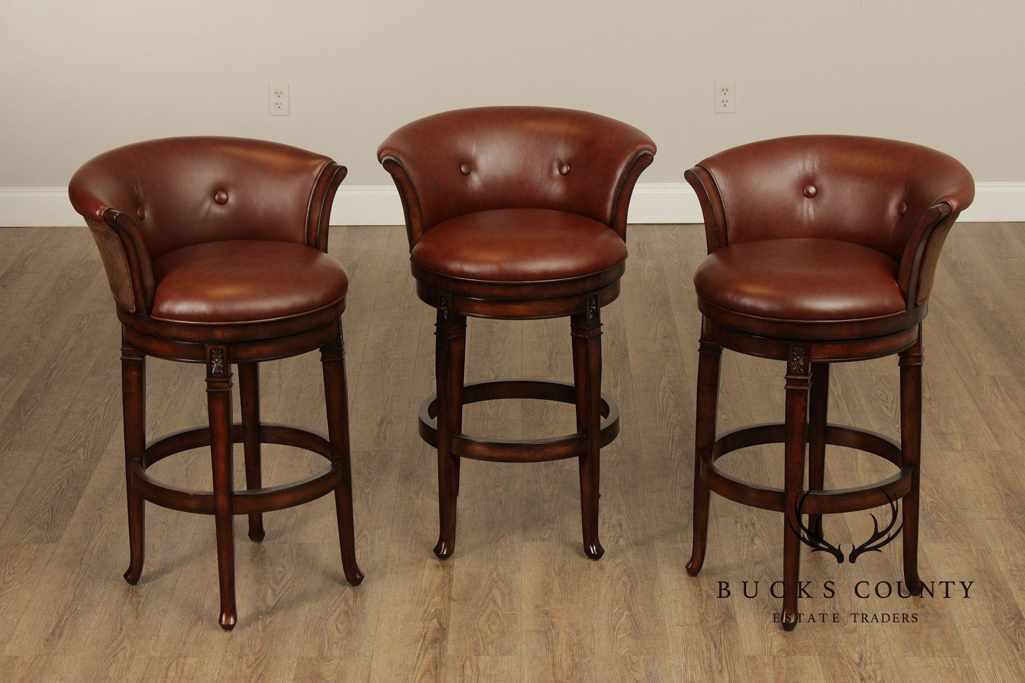 Frontgate by Hillsdale Set of Three Leather Swivel Counter Stools