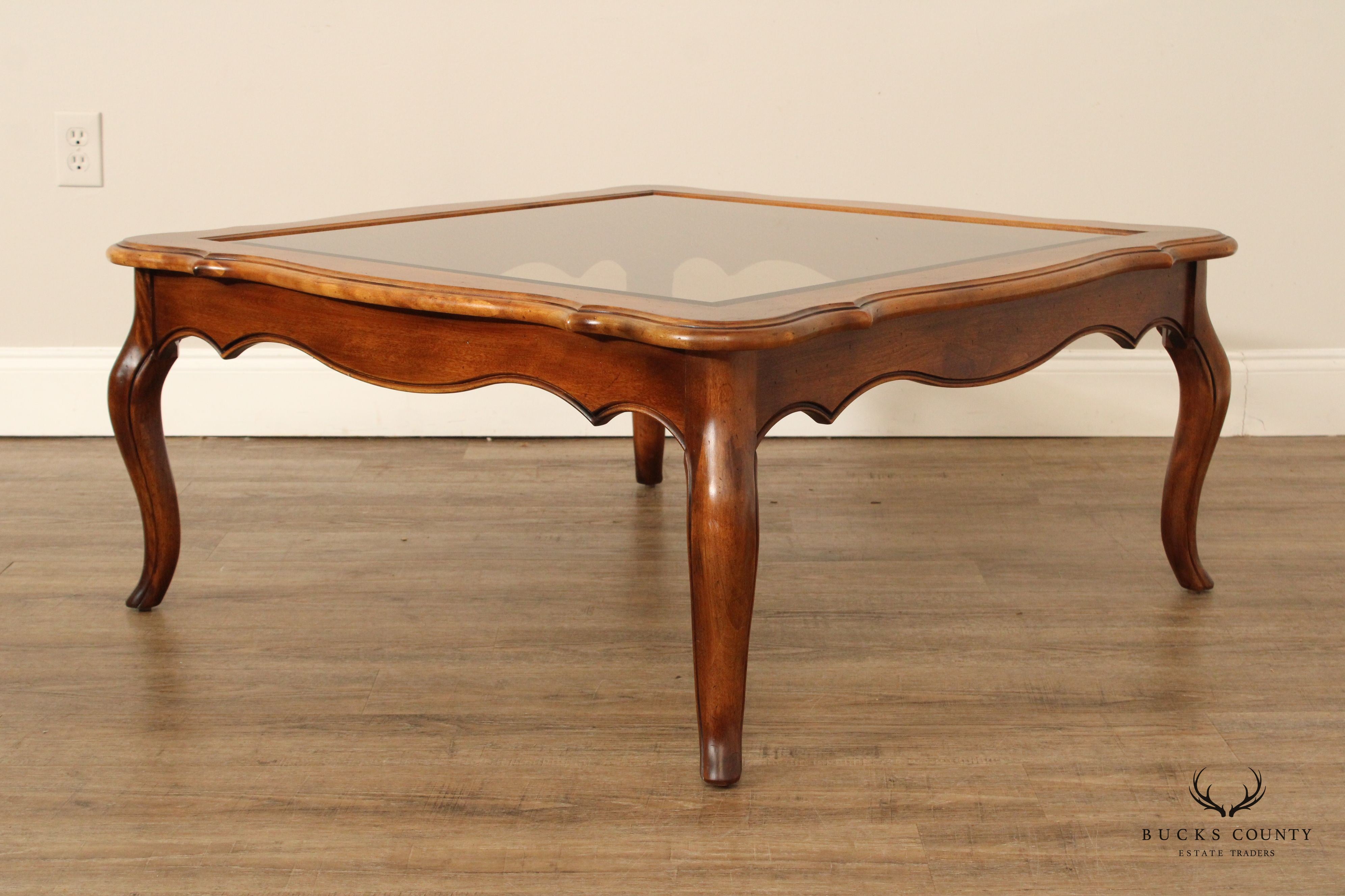 Ethan Allen French Country Style Glass Top Coffee Table