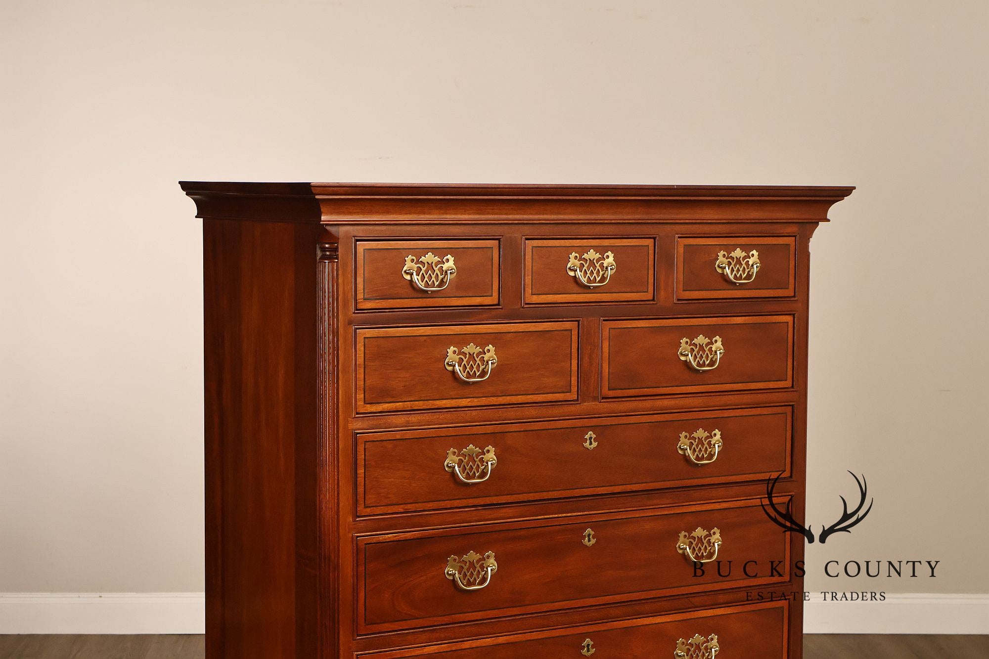 Stickley Georgian Style Banded Mahogany Tall Chest