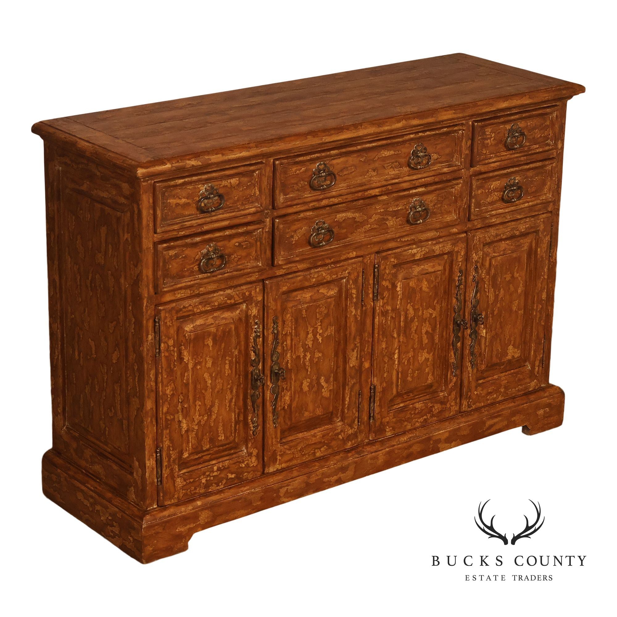 Bausman & Company Paint Decorated Four Door Sideboard Buffet Cabinet