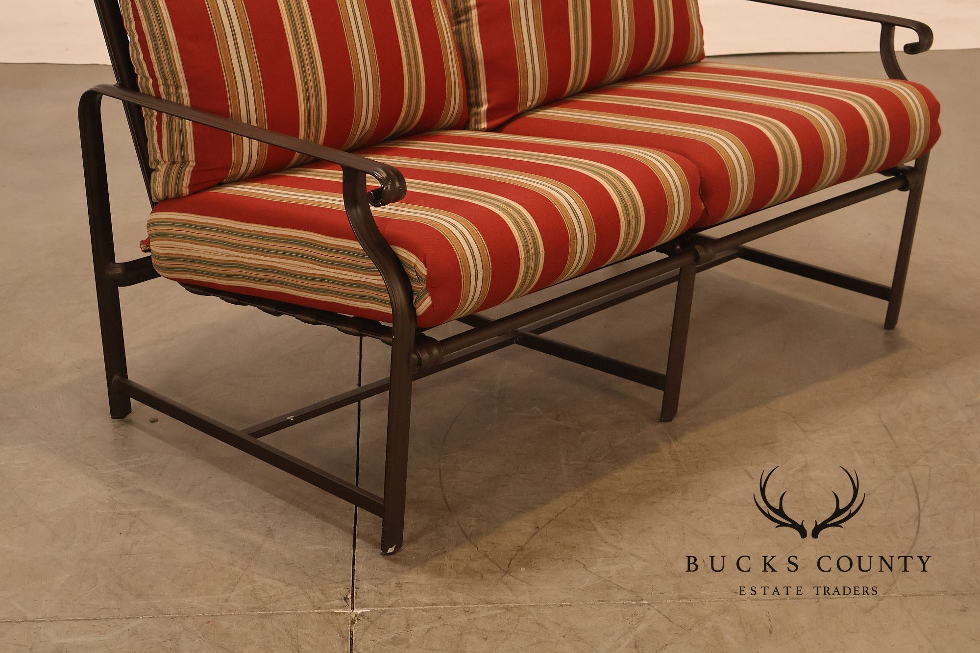 Brown Jordan Outdoor Metal Frame Loveseat With Striped Cushions
