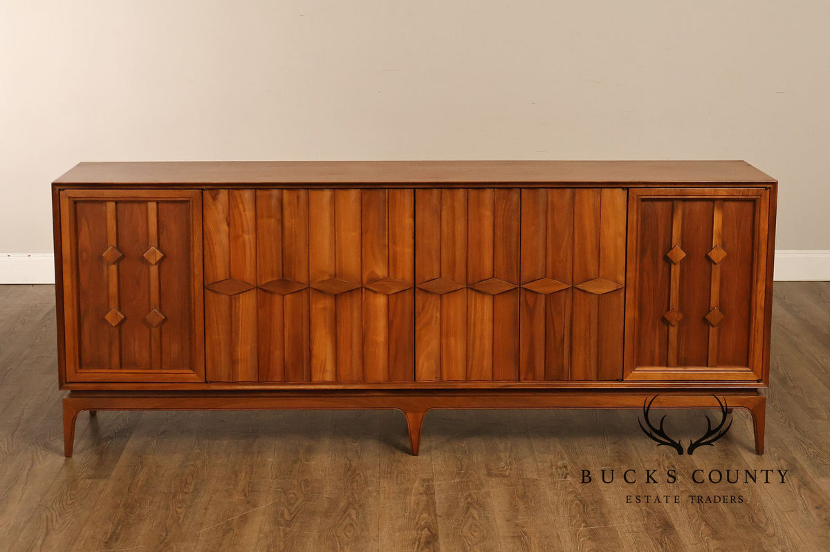 Mid Century Modern Walnut Geometric Paneled Credenza