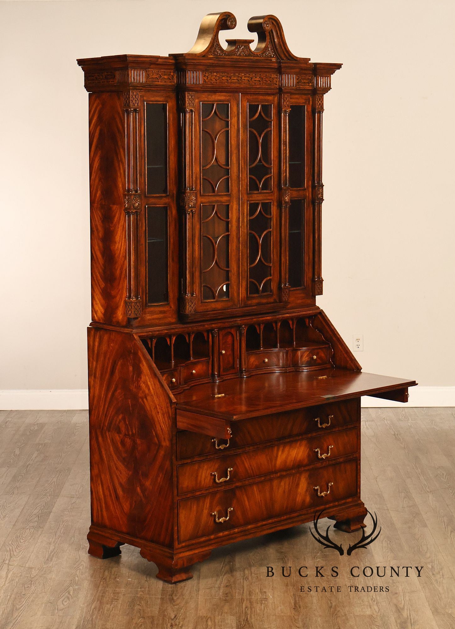 Maitland Smith Georgian Style Mahogany Secretary Bookcase