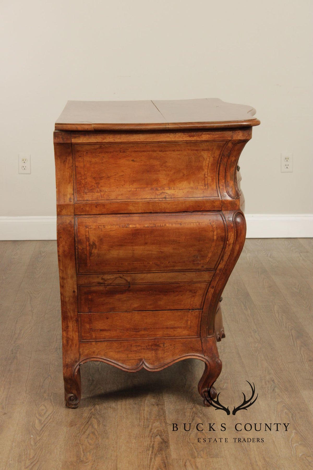Antique French Louis XV Style Inlaid Bombe Commode Chest
