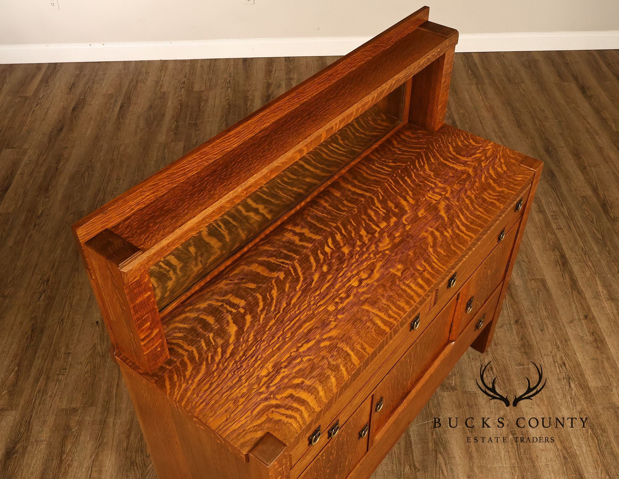Antique Arts And Crafts Mission Oak Mirrored Sideboard Buffet