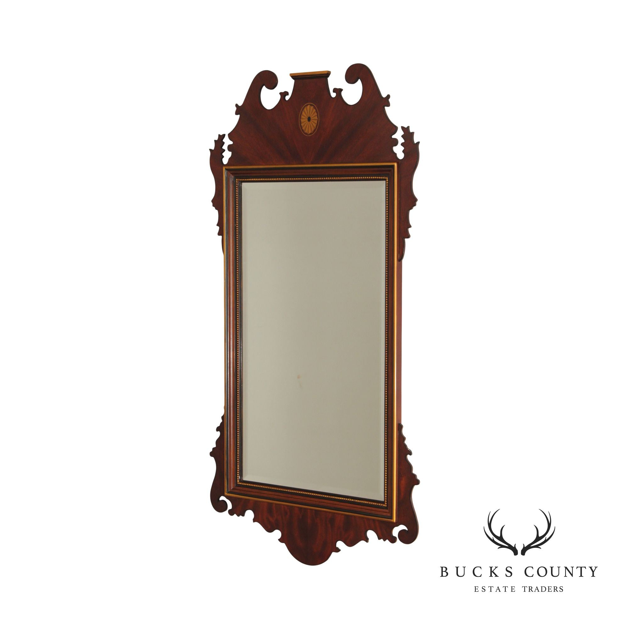 Drexel Heritage 'Devoncourt' Chippendale Style Mahogany Inlaid Wall Mirror