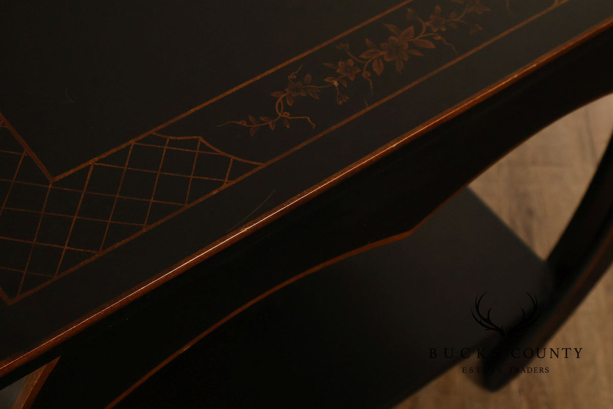Harden Black Lacquered Chinoiserie Style Side Table With Inlay