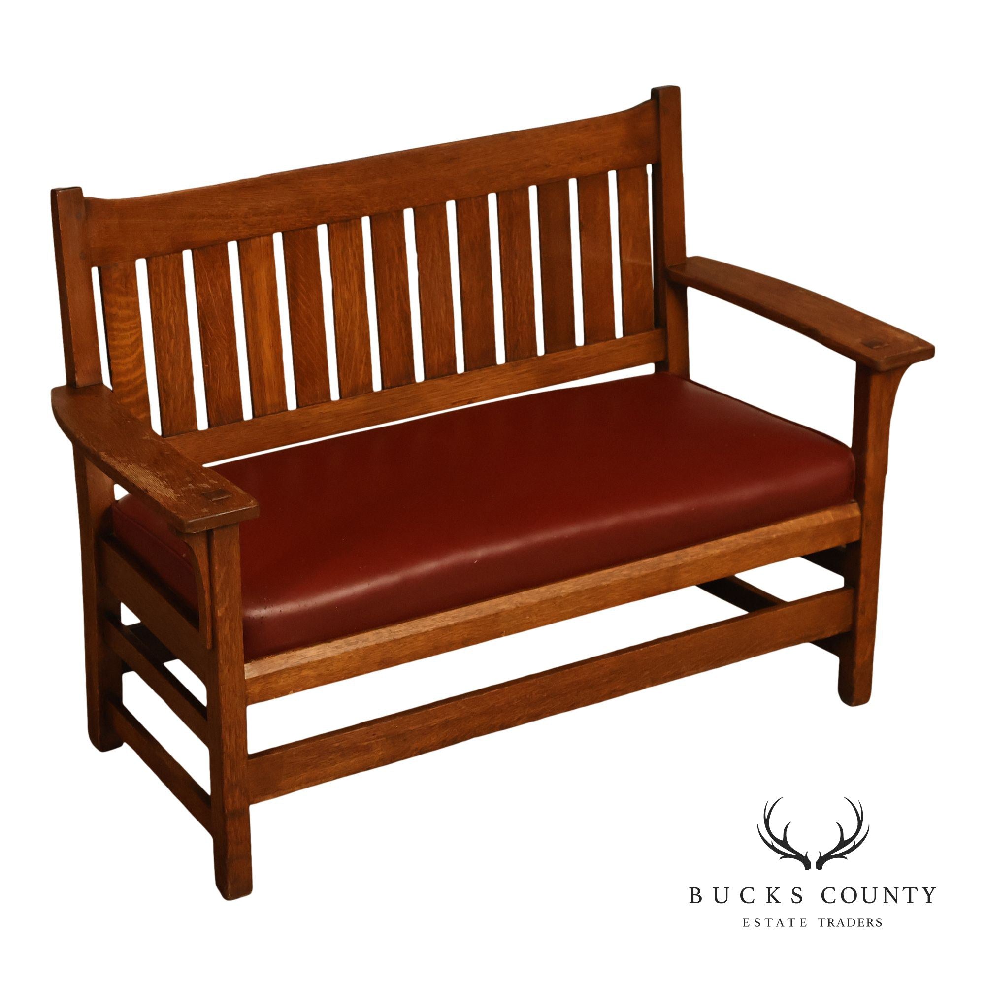 Antique L & J.G. Stickley Oak Slatted Bench
