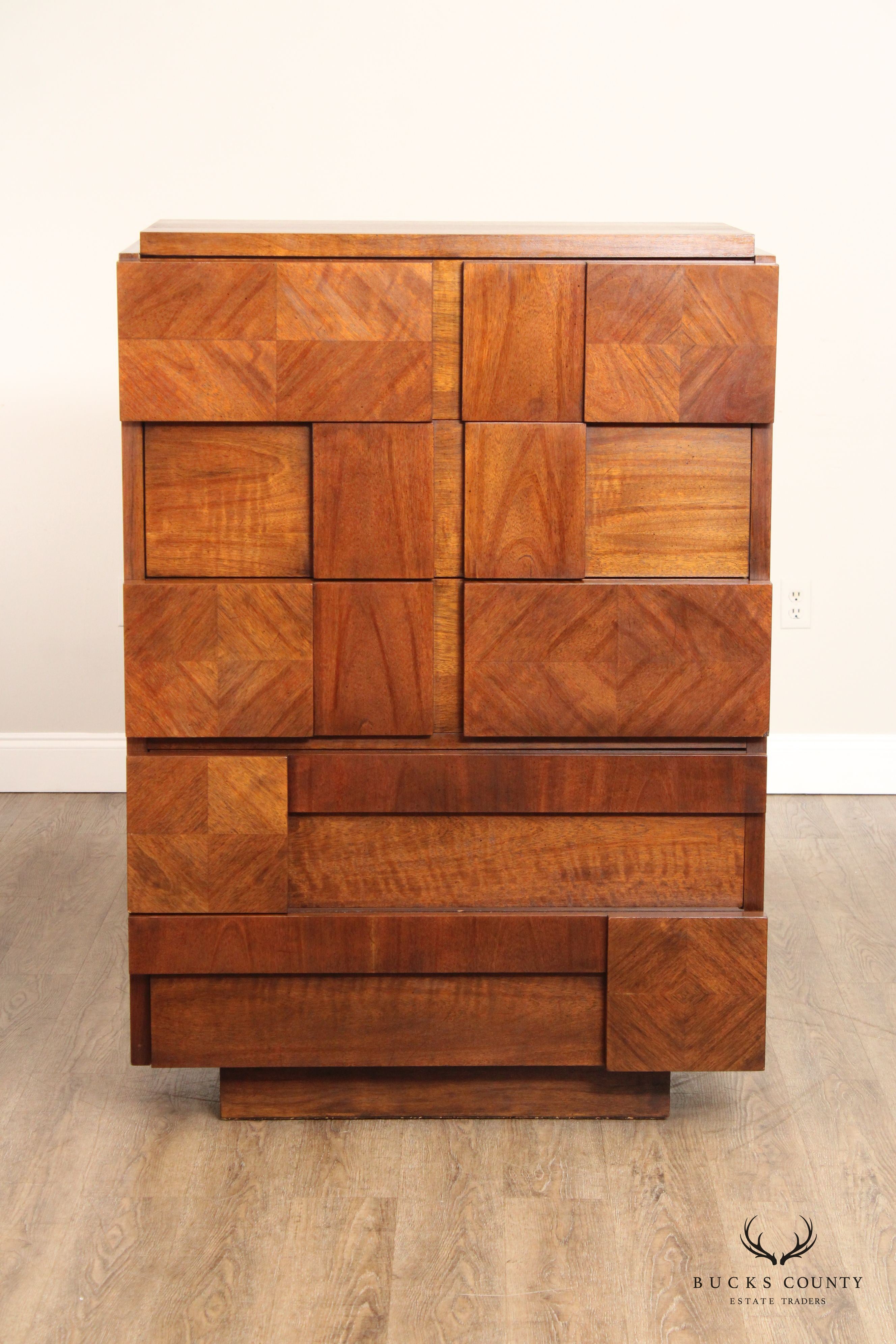 Lane Brutalist Style Staccato Walnut High Chest