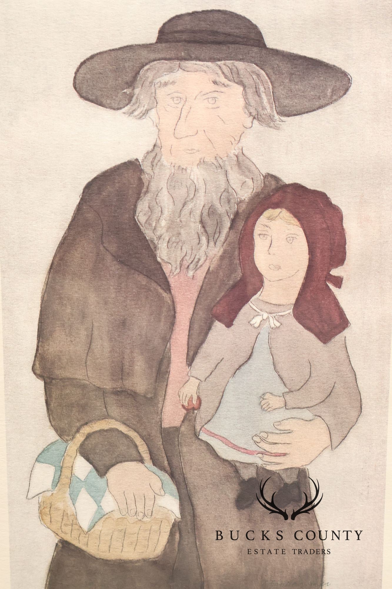 Xtian Newswanger Amish Folk Art Style Print, 'Old Jake and Katie Glick'