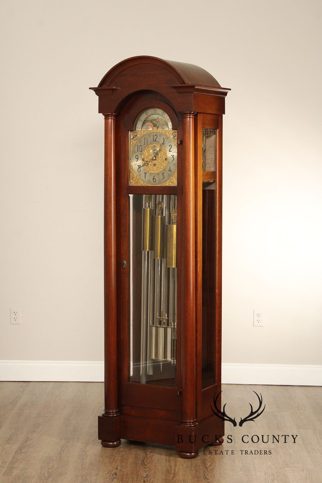 Herschede Antique Mahogany 9 Tube Grandfather Hall Clock