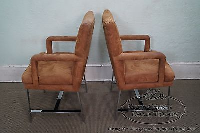 Milo Baughman Mid Century Modern Pair of Chrome Frame Arm Chairs