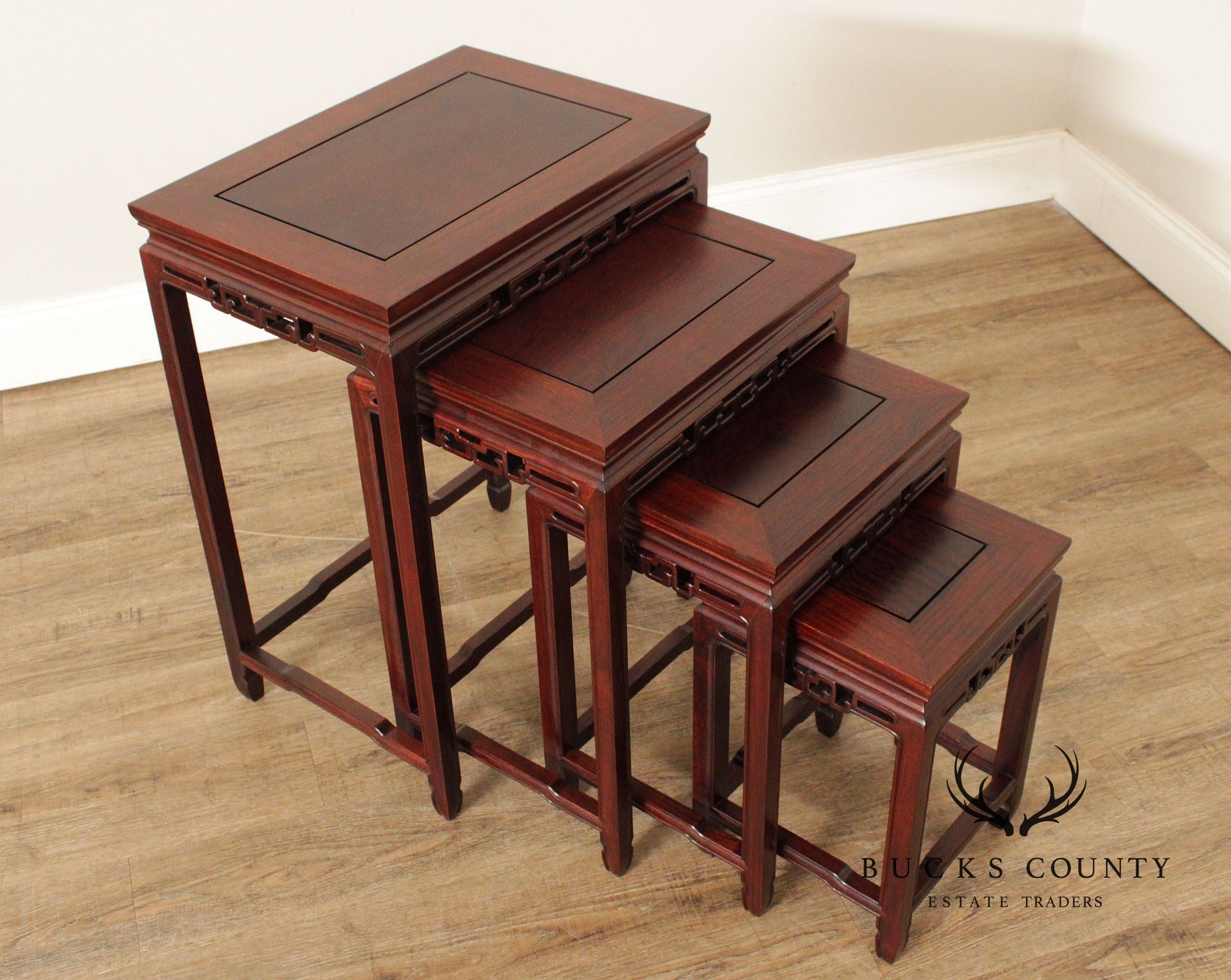 Chinese Vintage Set of Four Carved Rosewood Nesting Tables