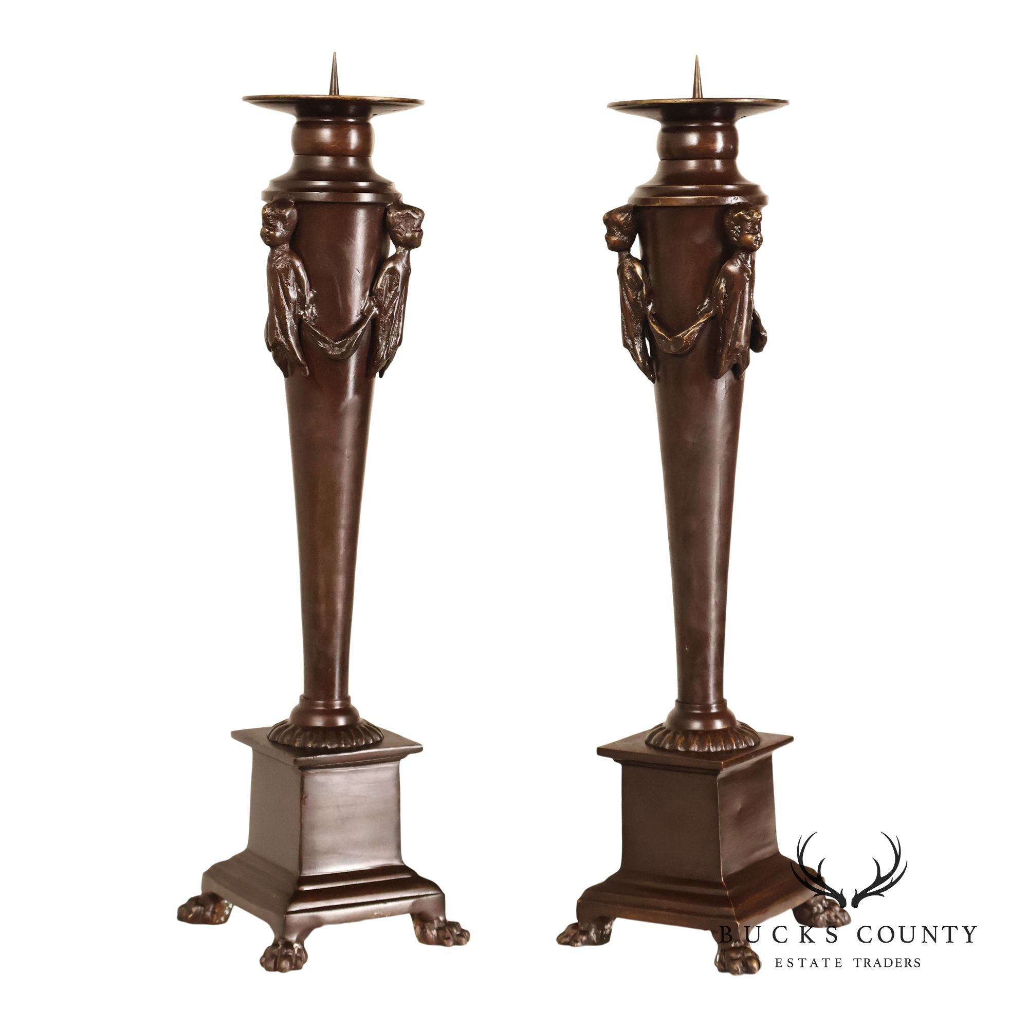 Maitland Smith Bronze Pair Of Neoclassical-Style Candlesticks