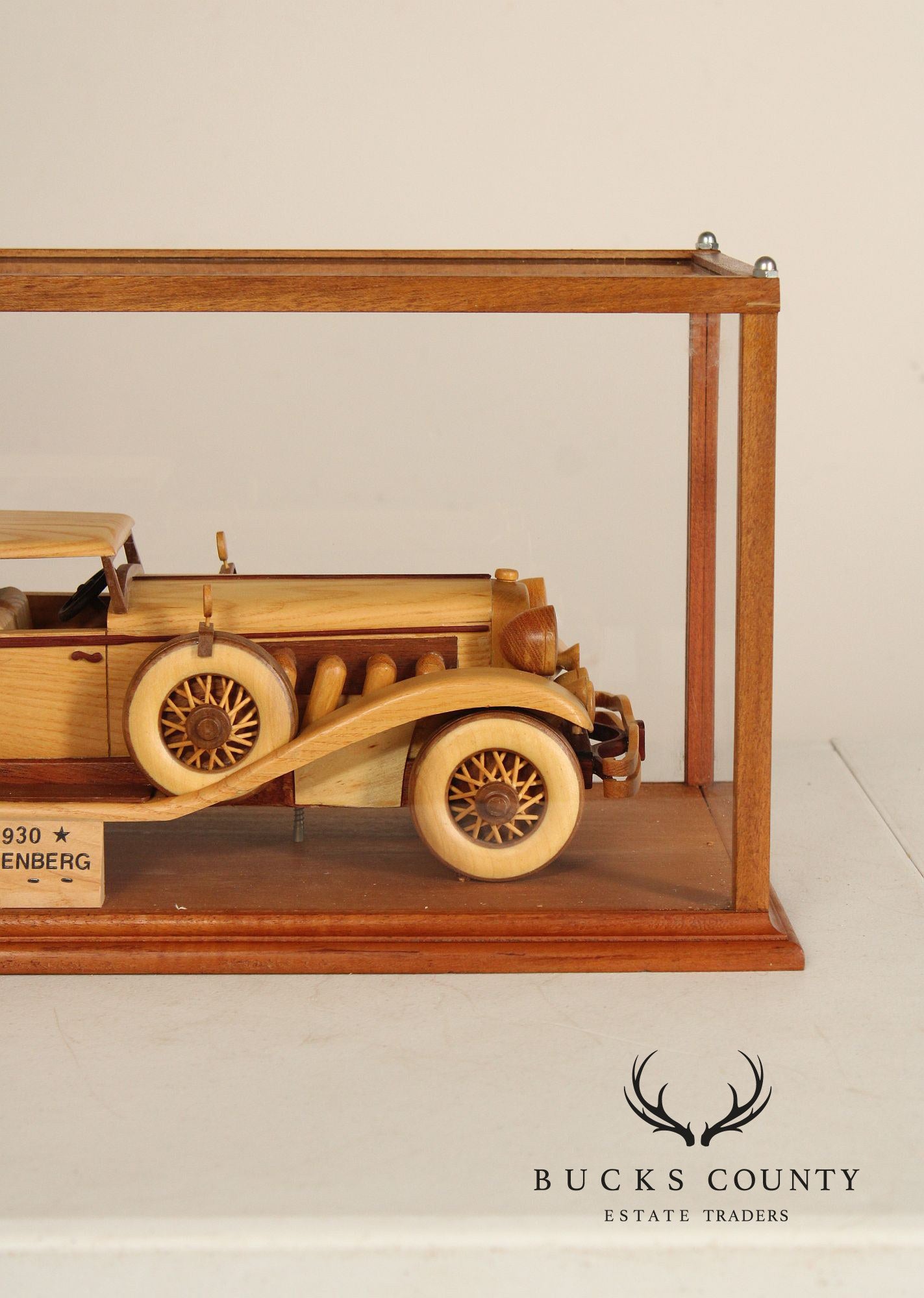 Carved Wood 1930 Duesenberg Model J in Display Case