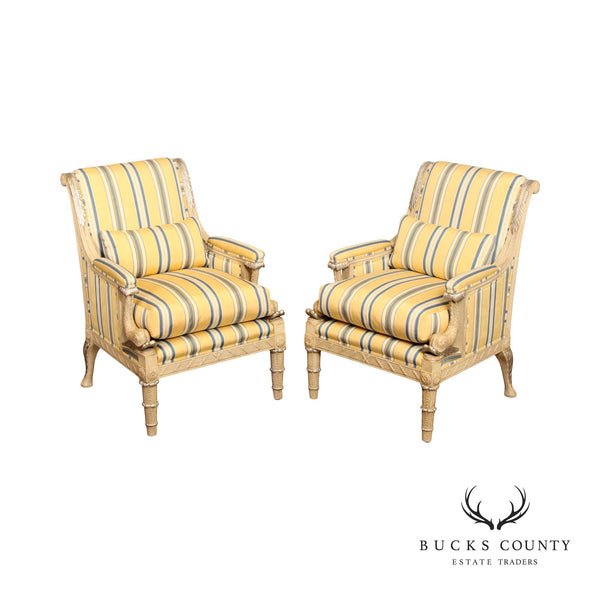 Marge Carson French Empire Style Pair of Painted Lounge Chairs