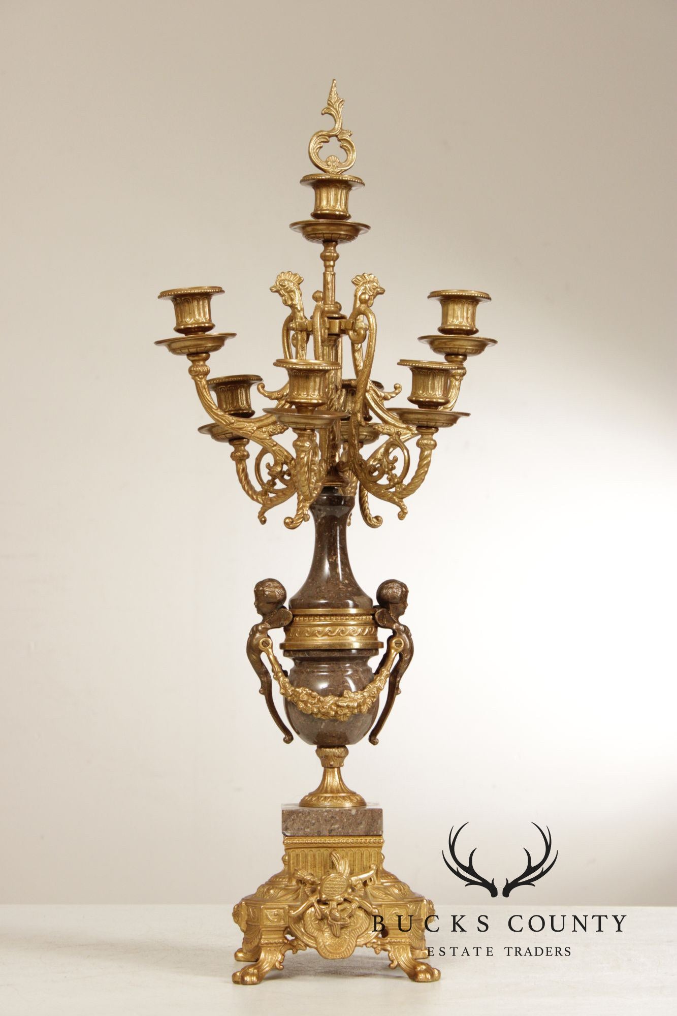 Brevettato Italian Pair of Marble and Gilt Bronze Candelabra