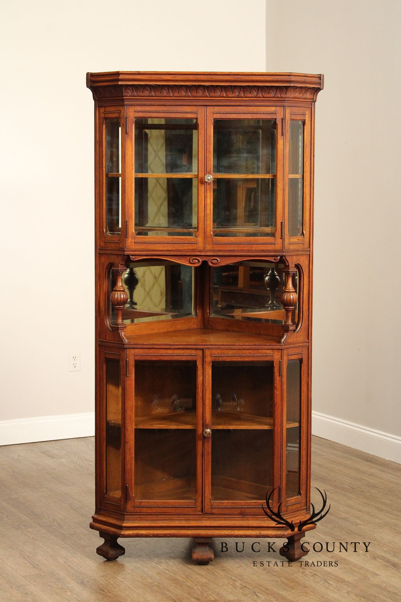 Antique Victorian Oak Corner China Cabinet