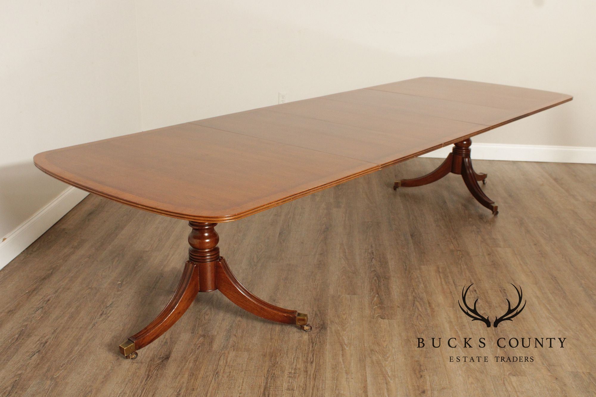 Henredon Georgian Style Double Pedestal Walnut Dining Table With Three Leaves