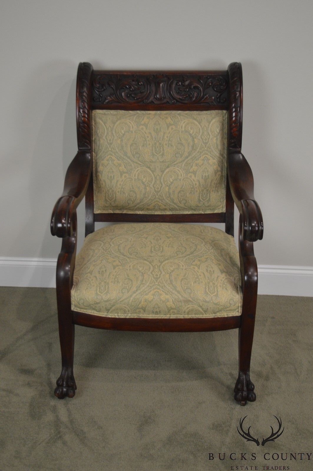 Victorian Renaissance Carved Mahogany Pair of His & Hers Arm Chairs