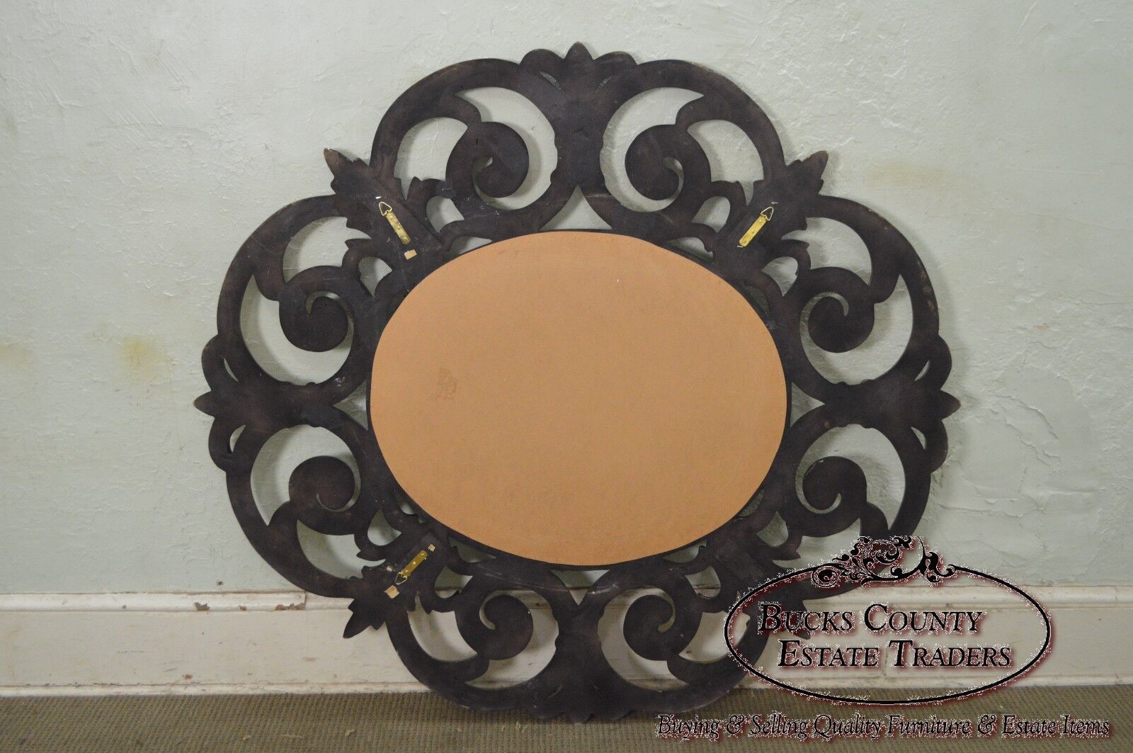 Large Baroque Style Partial Gilt Beveled Wall Mirror