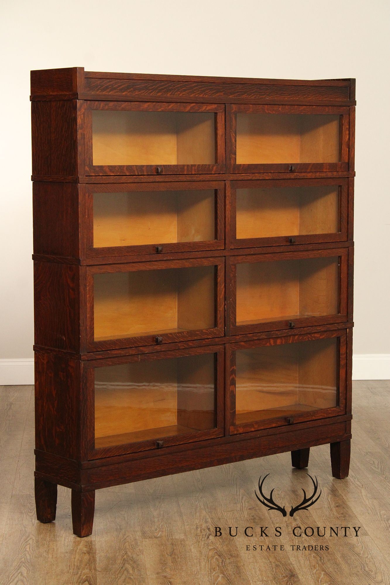 Globe-Wernicke Antique Oak Art Mission Four-Stack Double Barrister Bookcase