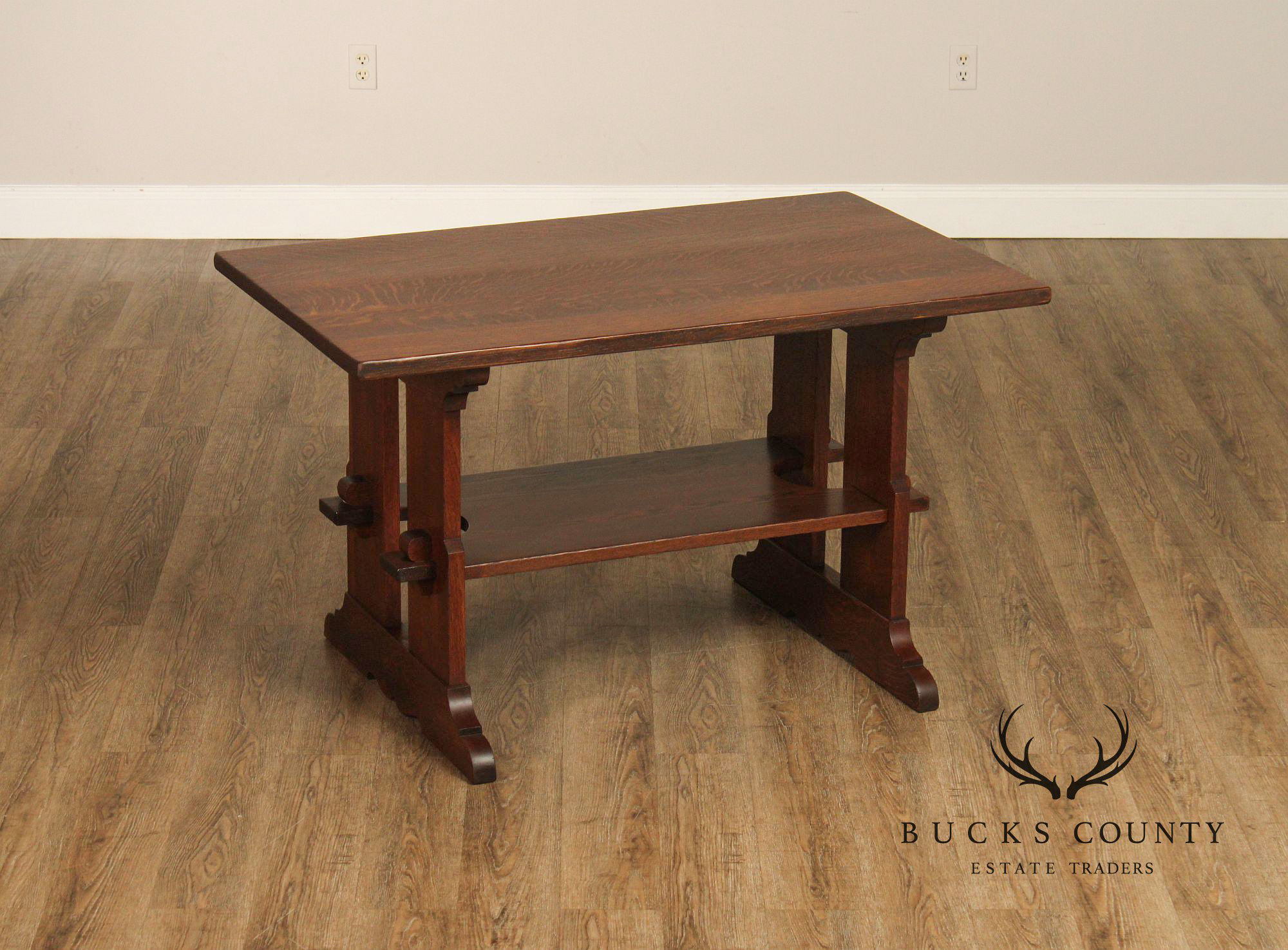L. & J.G. Stickley Antique Mission Oak Trestle Table #593