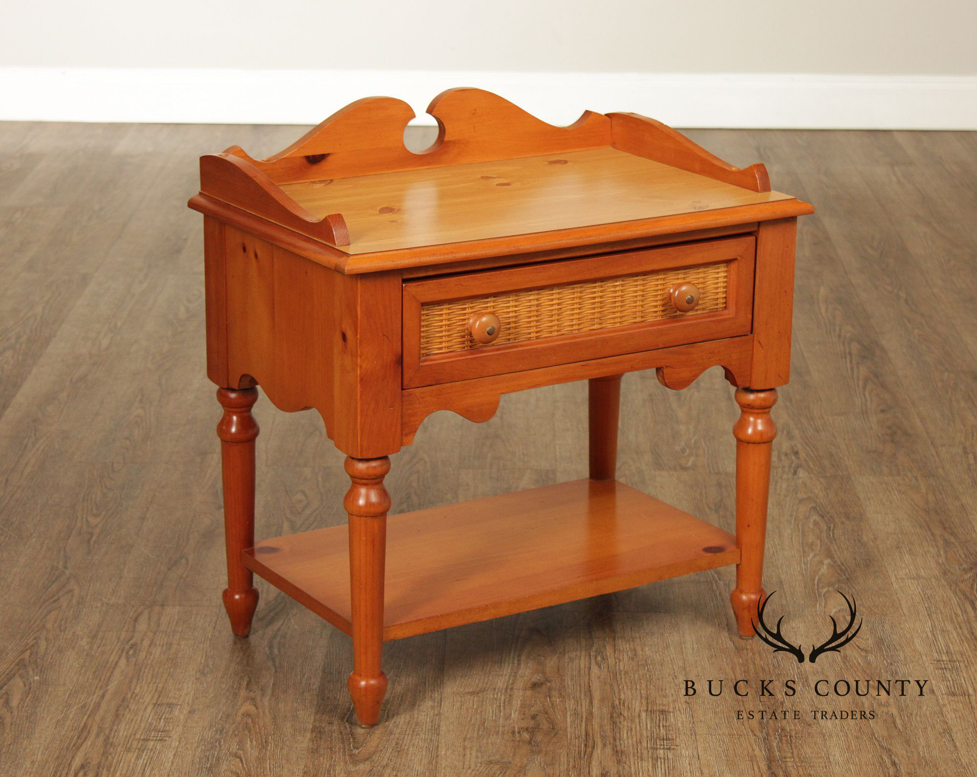 Stanley Furniture Pine and Wicker Side Table Nightstand